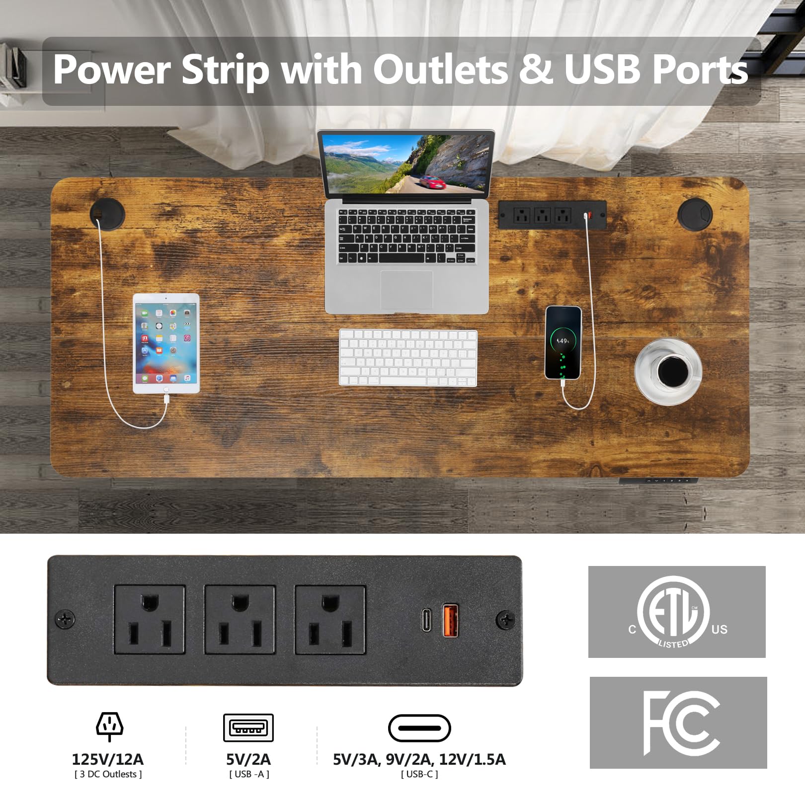 Adjustable Height Electric Standing Desk 55 x 24 Inches - Sit Stand Home Office Desk with USB Ports, Power Outlets & Memory Preset - Ergonomic Computer Workstation for Home Office, Gaming & Study (Brown)