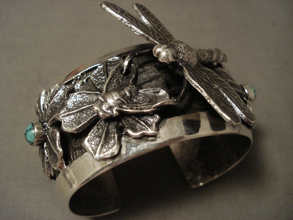 Authentic Navajo Native American Silver Turquoise Bracelet - 146g 'Flying Dragonfly' Handcrafted Jewelry for Women, Boho Fashion Accessory, Perfect for Festivals & Special Occasions