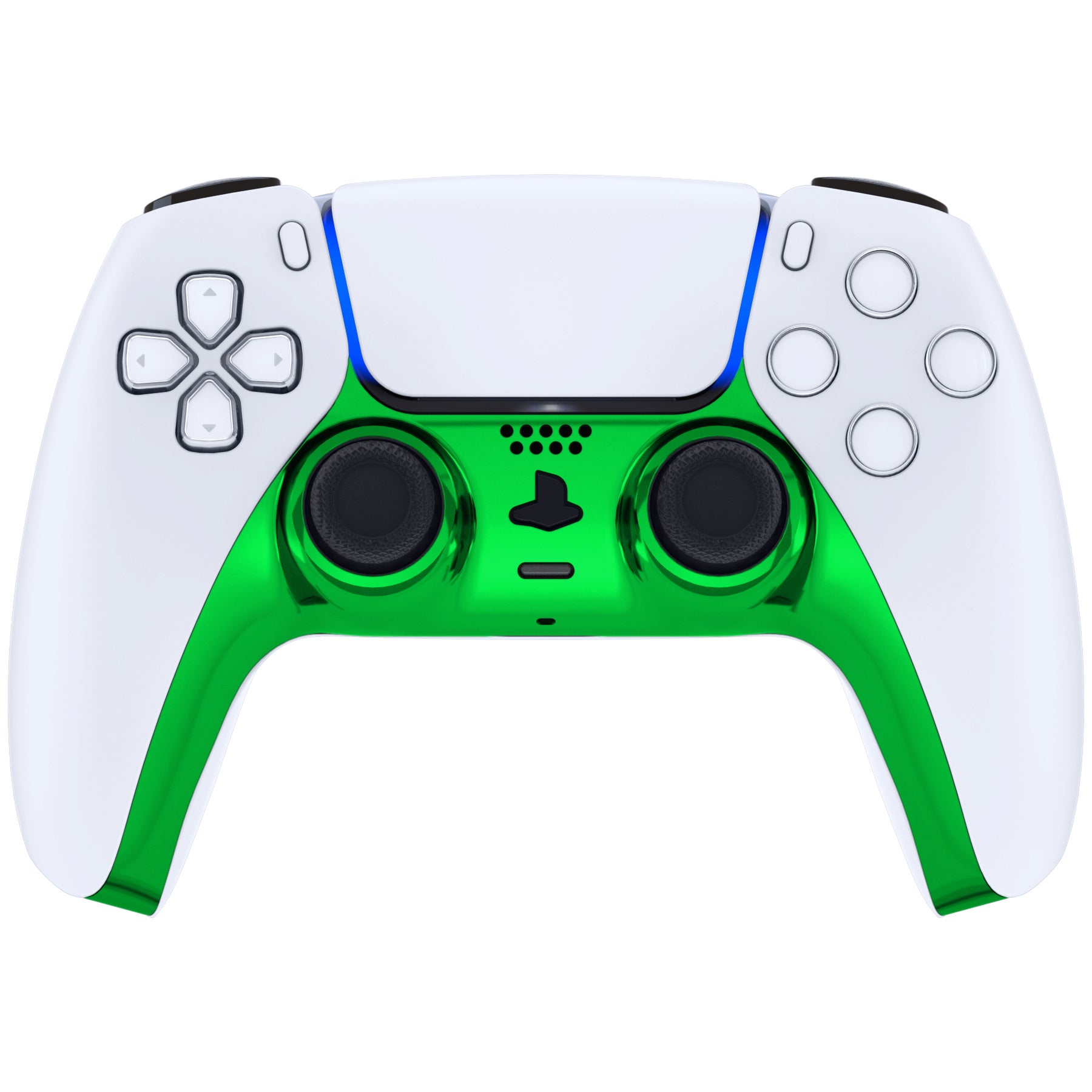 eXtremeRate Chrome Green Glossy Replacement Shell for PS5 Controller (BDM-010/020/030/040/050) - Custom Decorative Trim with Accent Rings | Gaming Accessories for Enhanced Style & Personalization