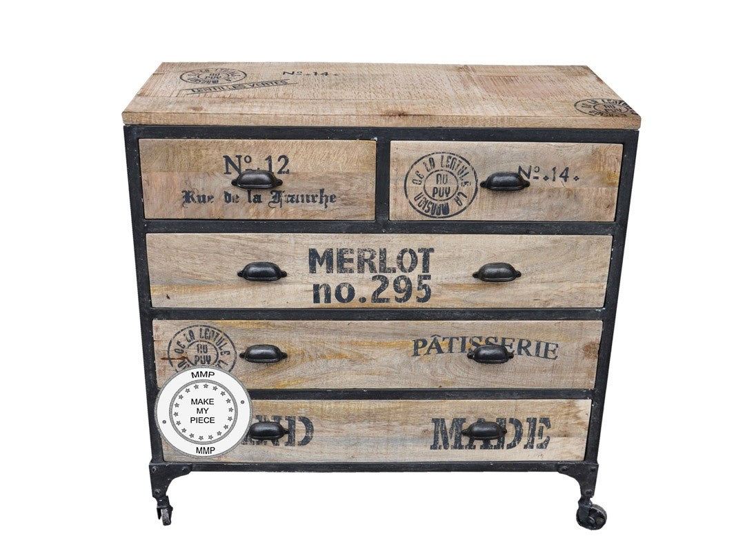 Earth Industrial Indian Solid Wood Chest of Drawers - Natural Finish 37.4