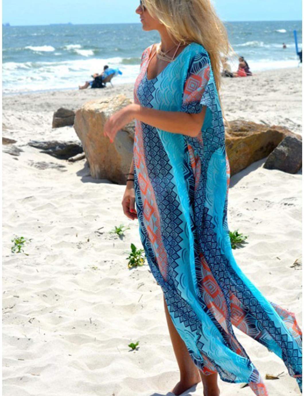 Eddoyee Women's Chiffon Loose Kaftan Dress - Beach Cover Up, Swimsuit Cover, Summer Boho Maxi Dress for Pool Party, Vacation & Resort Wear