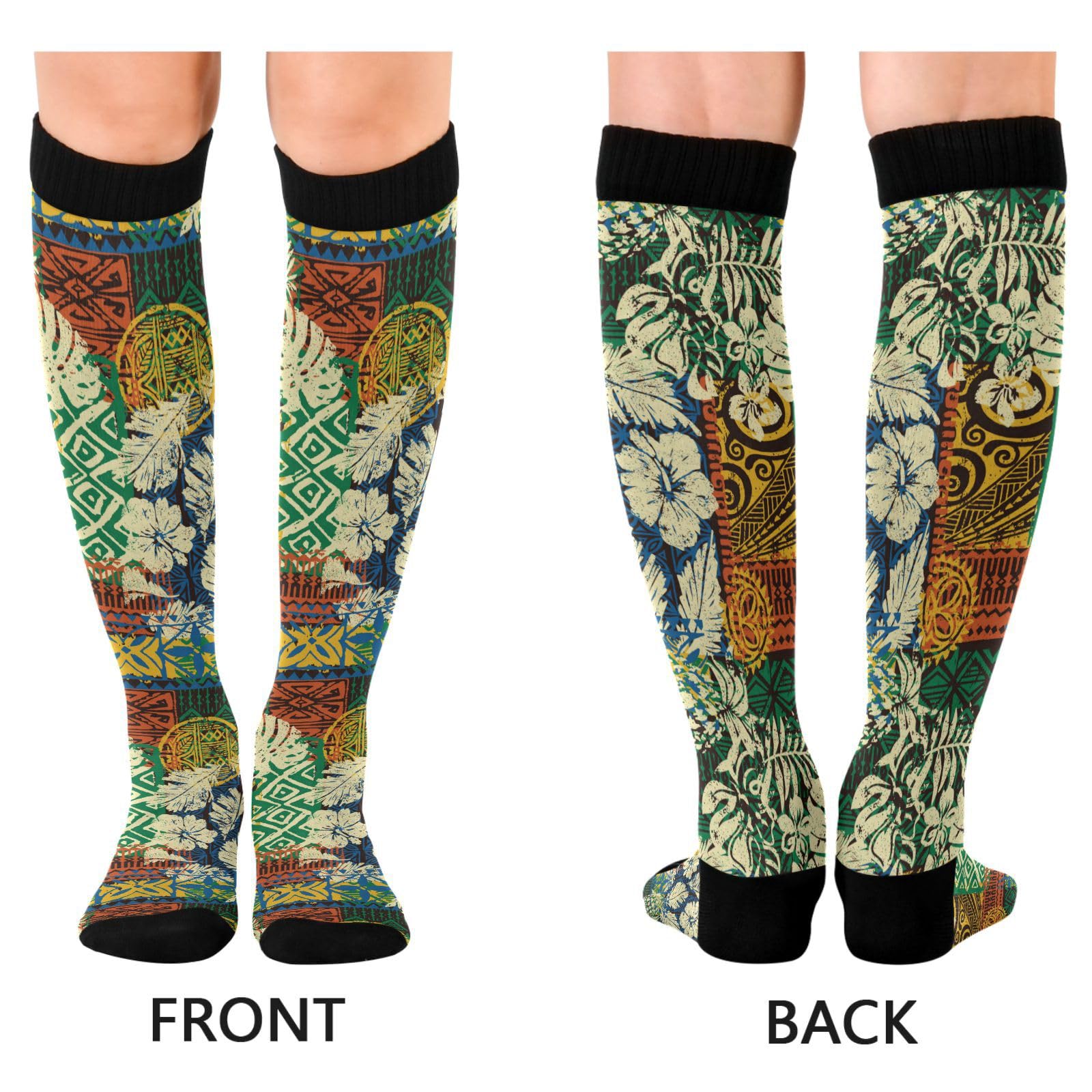 Hawaiian Tribal Hibiscus Knee High Compression Socks for Men & Kids - Running, Sports & Nurse Socks (One Size) - Perfect for Workout, Marathon & Medical Professionals
