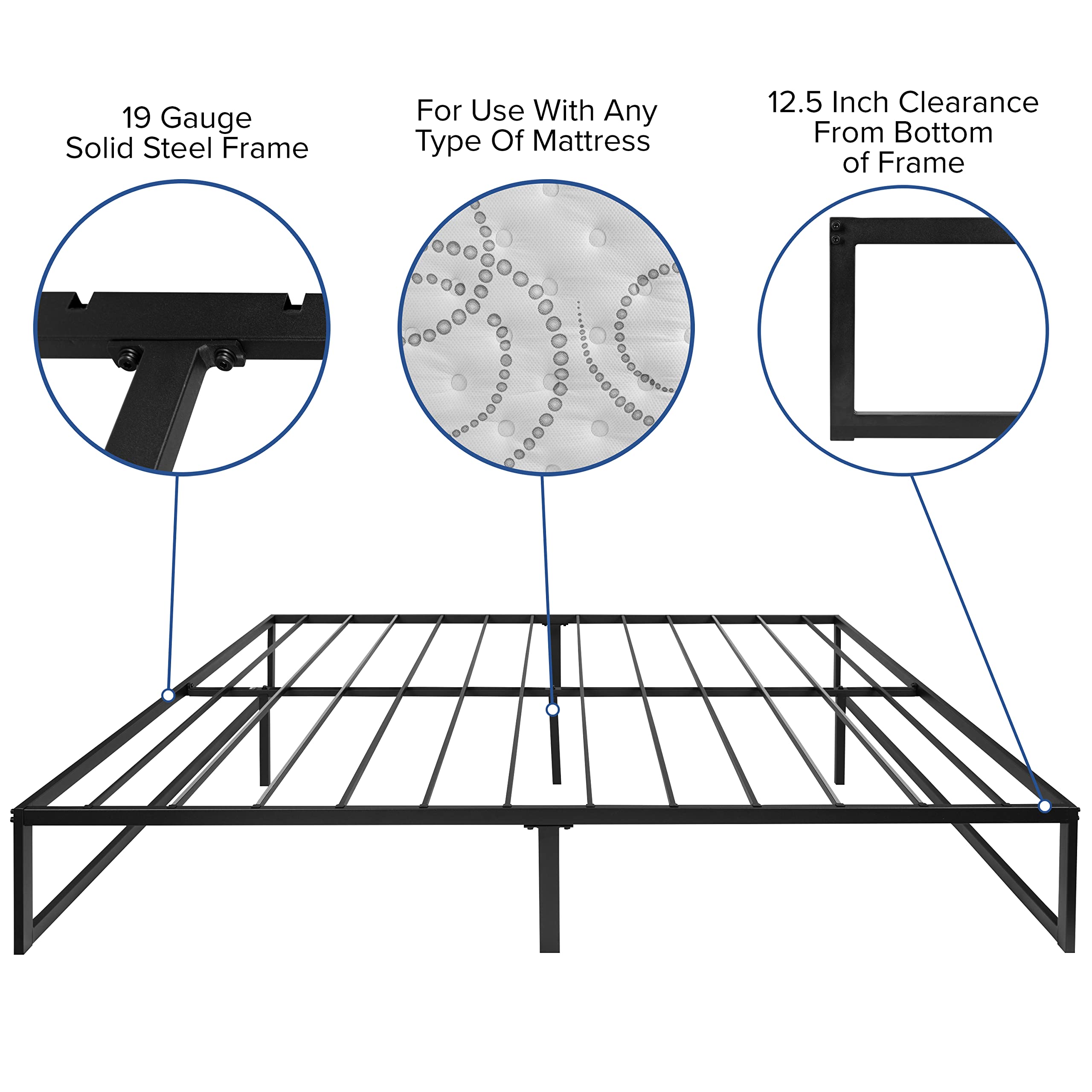 14 Inch Sturdy Metal Platform Bed Frame with 12 Inch Comfort Pocket Spring Mattress in a Box - King Size, No Box Spring Needed - Perfect for Modern Bedrooms & Guest Rooms