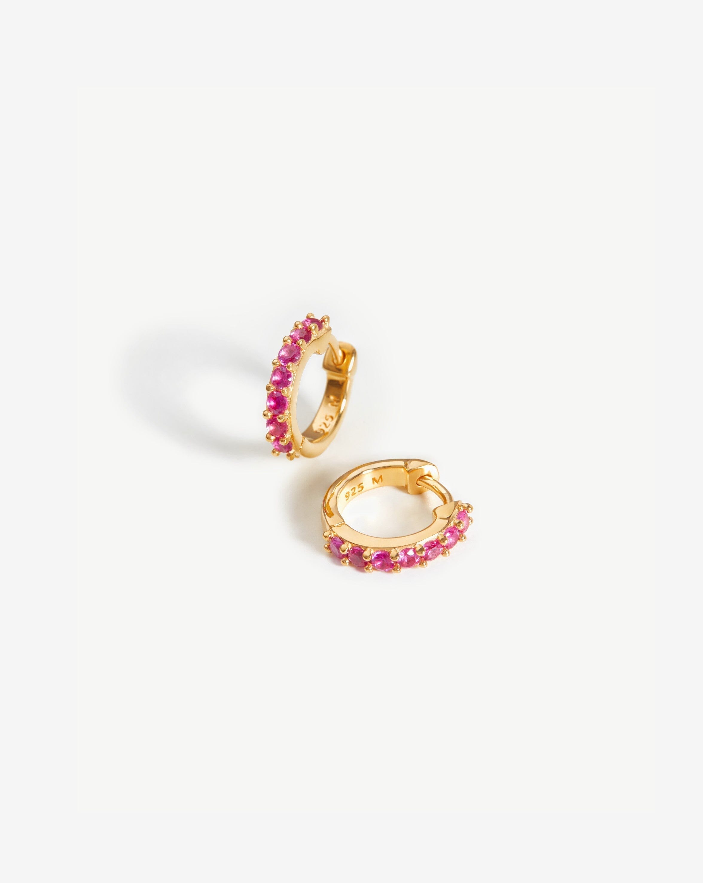 18K Gold Vermeil Huggie Hoop Earrings with Pink Zirconia - Classic Stone Dainty Huggies for Women | Perfect for Everyday Wear, Date Nights & Special Occasions