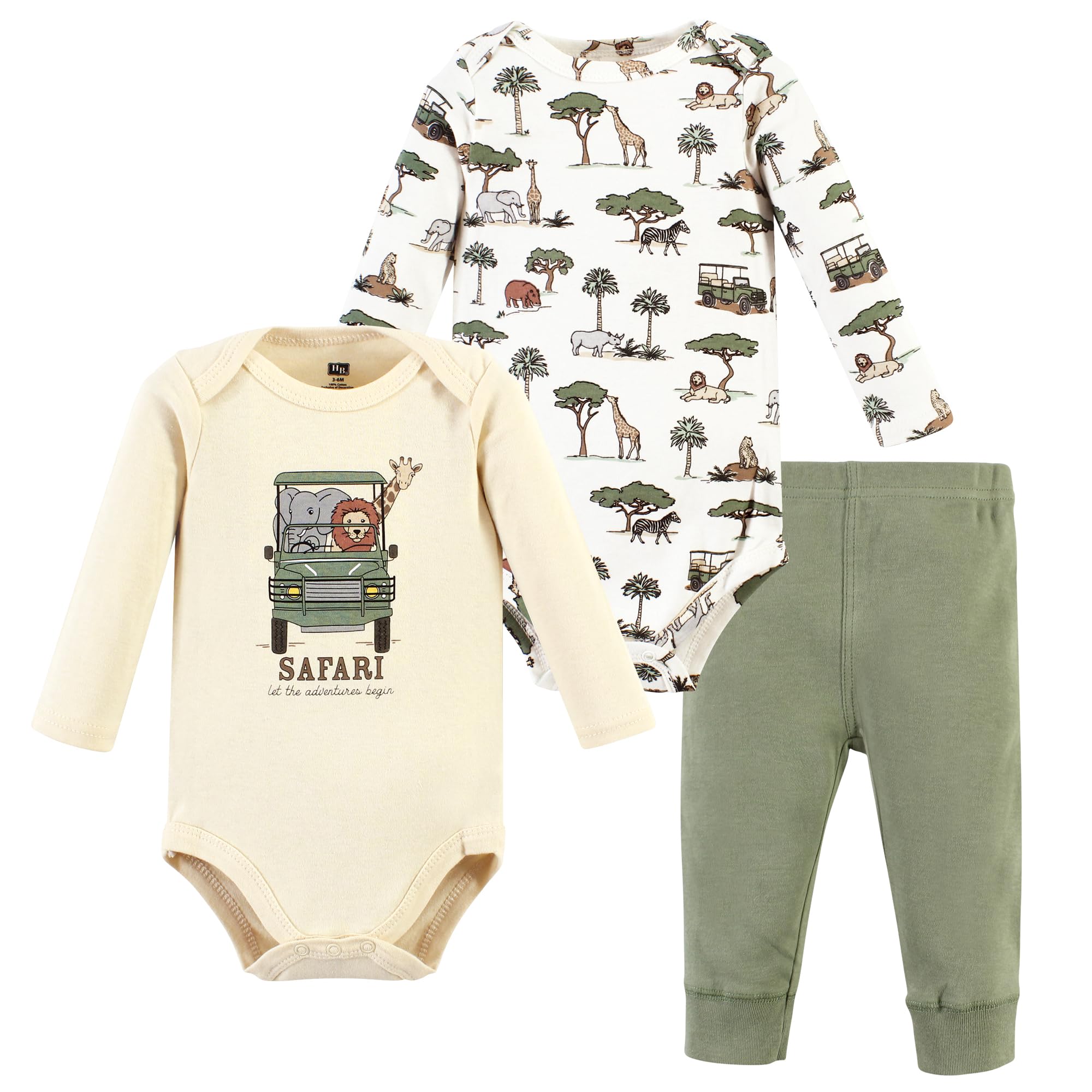Hudson Baby Unisex Long-Sleeve Bodysuit & Pants Set - Going on Safari Print - Soft Cotton Newborn Baby Clothes for Boys & Girls - Perfect for Playtime, Photo Shoots & Everyday Wear