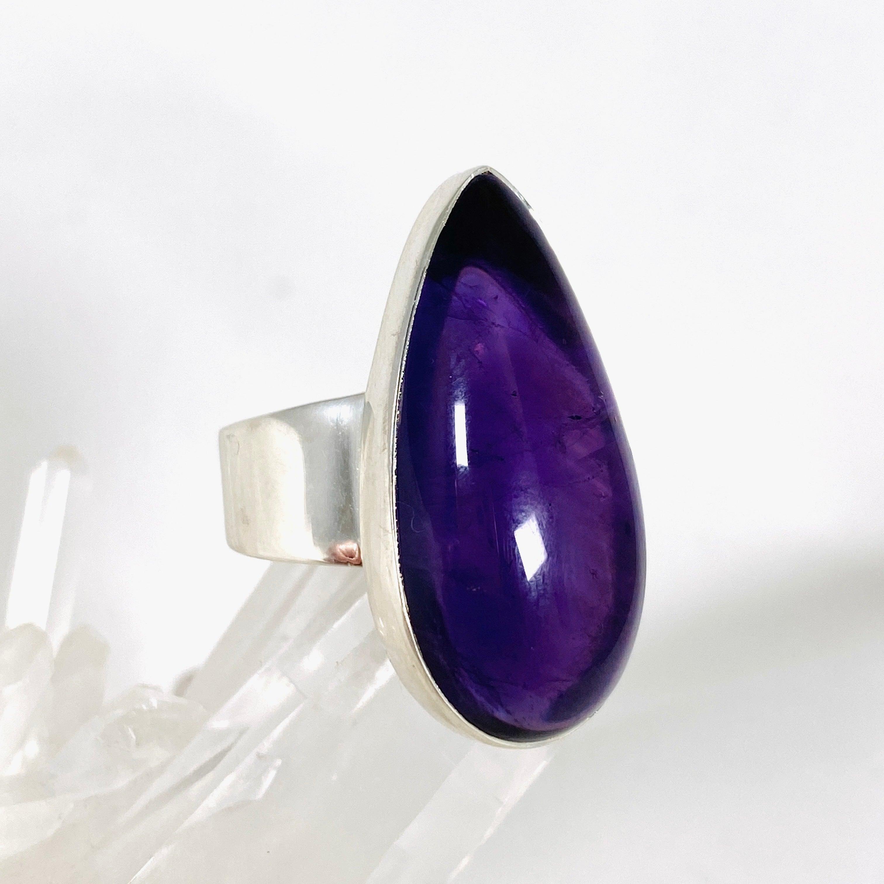 Amethyst Teardrop Ring - 925 Sterling Silver Dainty Jewelry for Women - Perfect for Valentine's Day, Anniversary & Everyday Wear