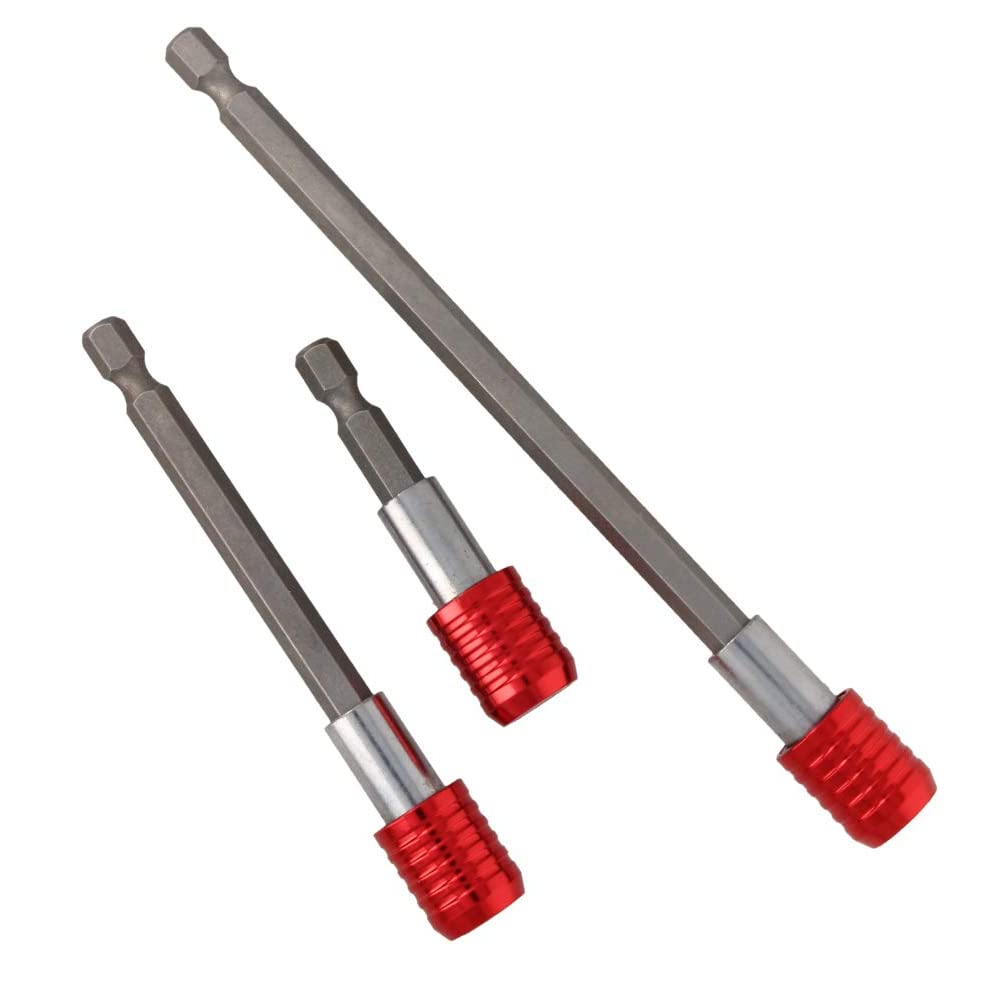 Utoolmart Magnetic Hex Screwdriver Bit Holder - 1/4 Inch Hexagon Drill Extension for Power Tools (2.4/4/6 Inch Length, 3-Piece Set, Red) - Perfect for DIY Projects, Home Repairs & Professional Construction Work