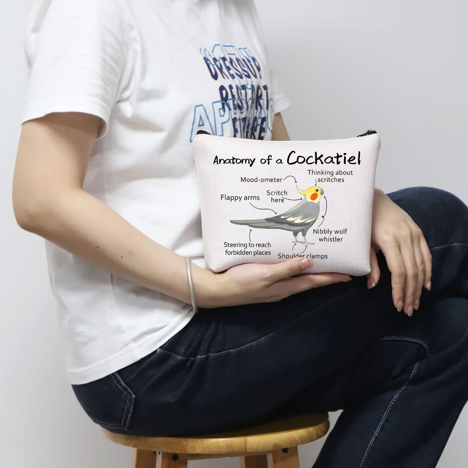 Premium Cockatiel Themed Makeup Bag - Cute Bird Lover Gift for Women & Girls, Durable Zipper Pouch with Anatomy Design - Perfect for Travel, Cosmetics Storage & Unique Birthday Presents