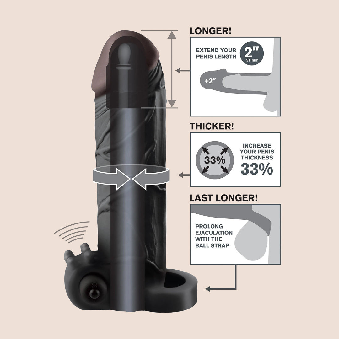 Fantasy X Tensions Vibrating Real Feel 2 Extension - Ultra Realistic Dildo for Women & Couples | Perfect for Solo Play, Couples Fun & BDSM Exploration