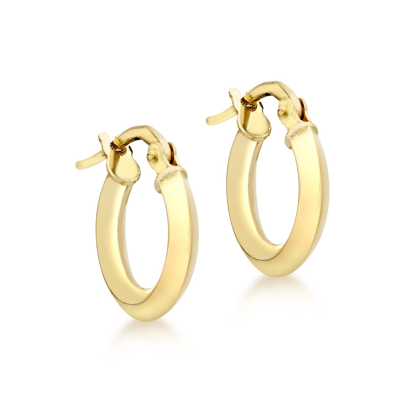 Carissima 9K Yellow Gold Triangular Tube Creole Hinged Post Earrings for Women - Elegant Polished Design for Parties, Weddings & Everyday Wear