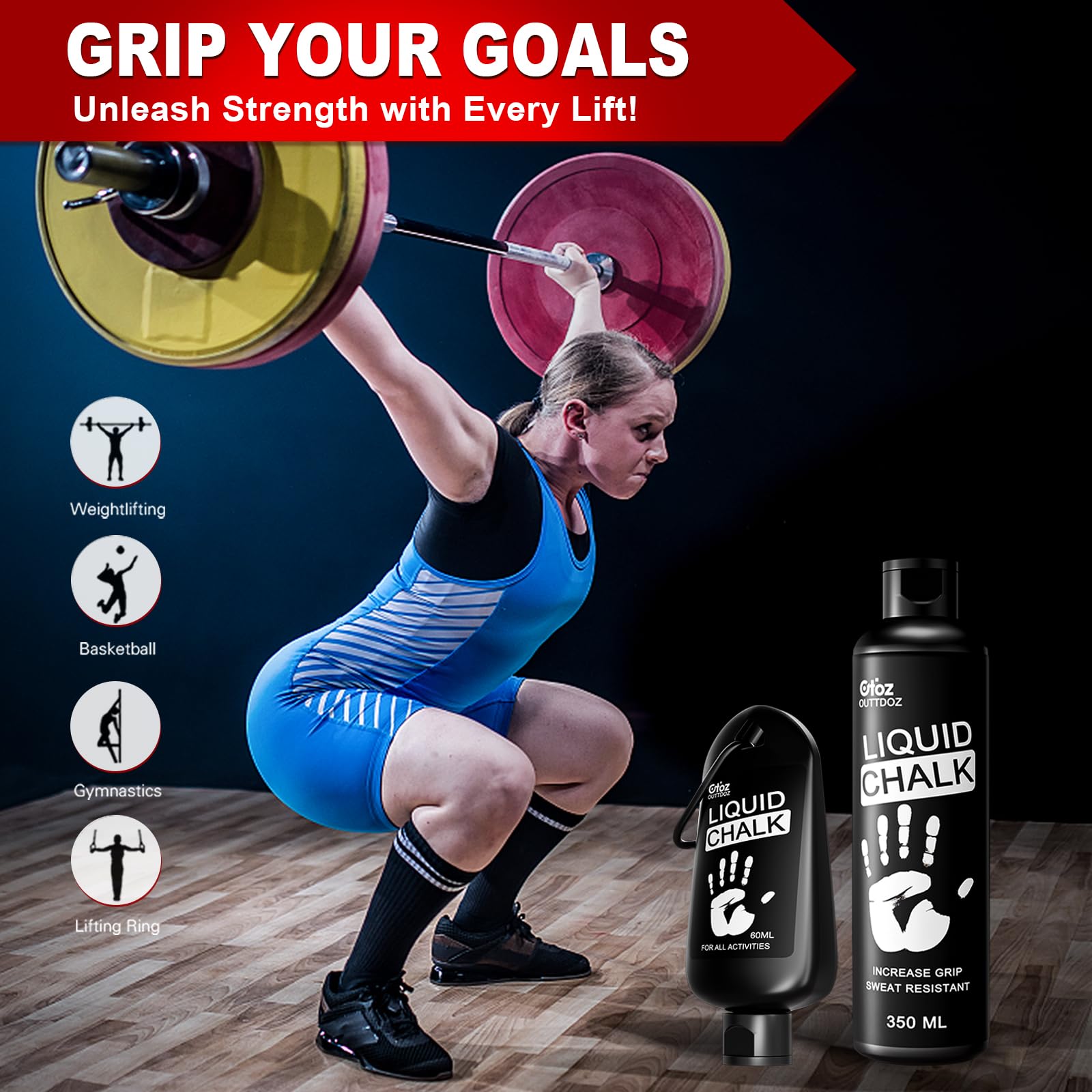 60ML Premium Liquid Chalk for Weightlifting & Rock Climbing - Non-Slip Grip, Quick-Drying, Mess-Free Formula - Ideal for Gym, Gymnastics, Pole Dancing & Workouts - Perfect for Enhanced Performance and Sweat Control