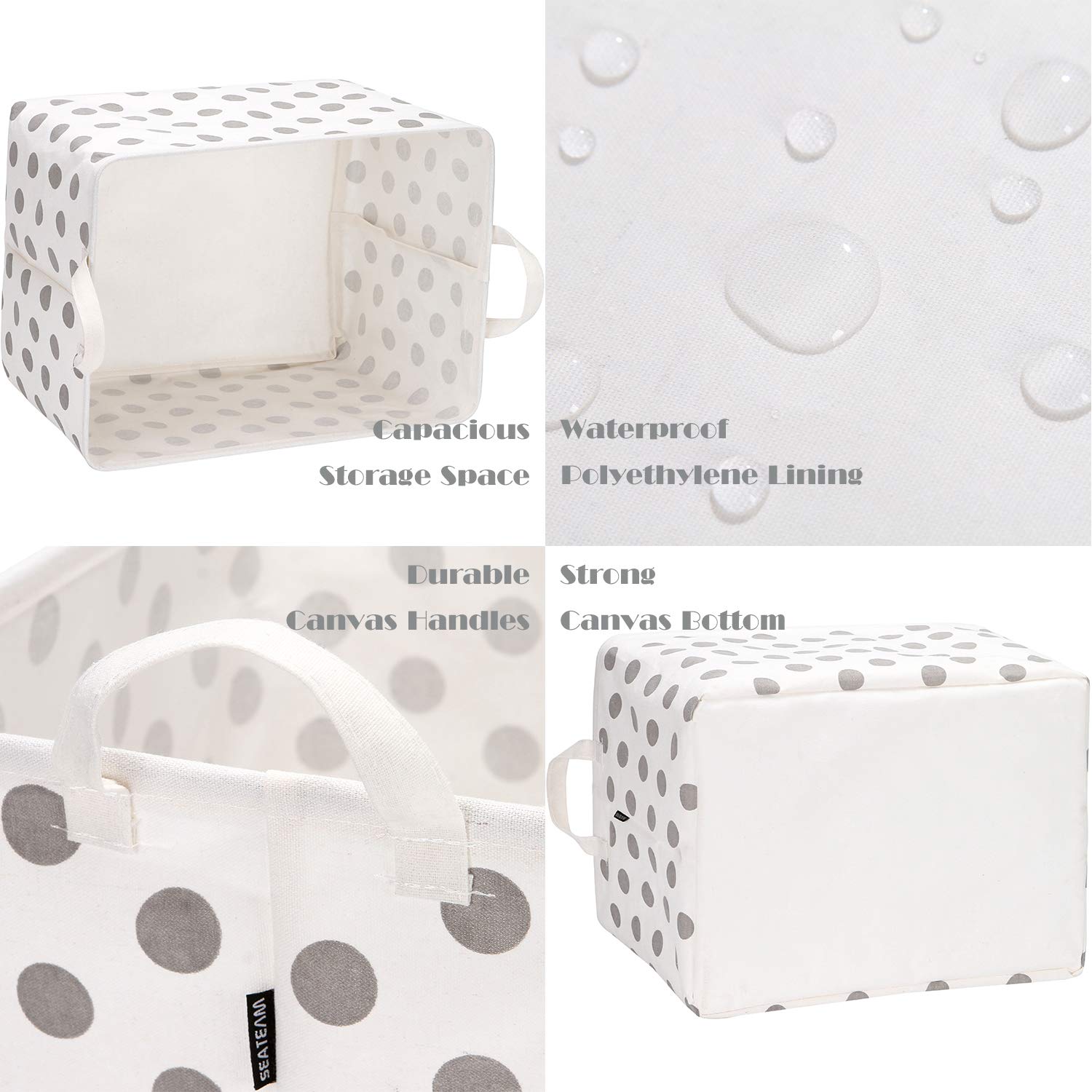 Collapsible Canvas Storage Basket with Handles - Foldable Waterproof Fabric Bin for Closet, Shelf, and Home Organization - 16.5 x 11.8 x 9.8 Inches Grey Dot Storage Box - Perfect for Toys, Laundry, and Bedroom Decor