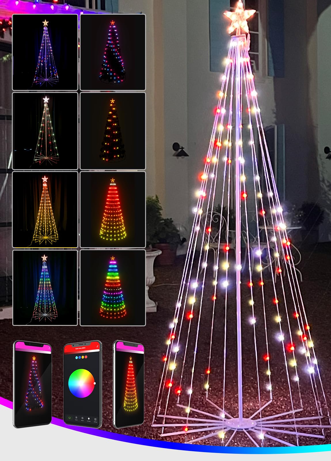 8.8FT Smart LED Christmas Tree with App Control - Multicolor Pre-lit Artificial Tree with Star Topper, Music Sync, Timer & Group Control | Perfect for Indoor/Outdoor Holiday Decorations, Yard Displays & Christmas Light Shows
