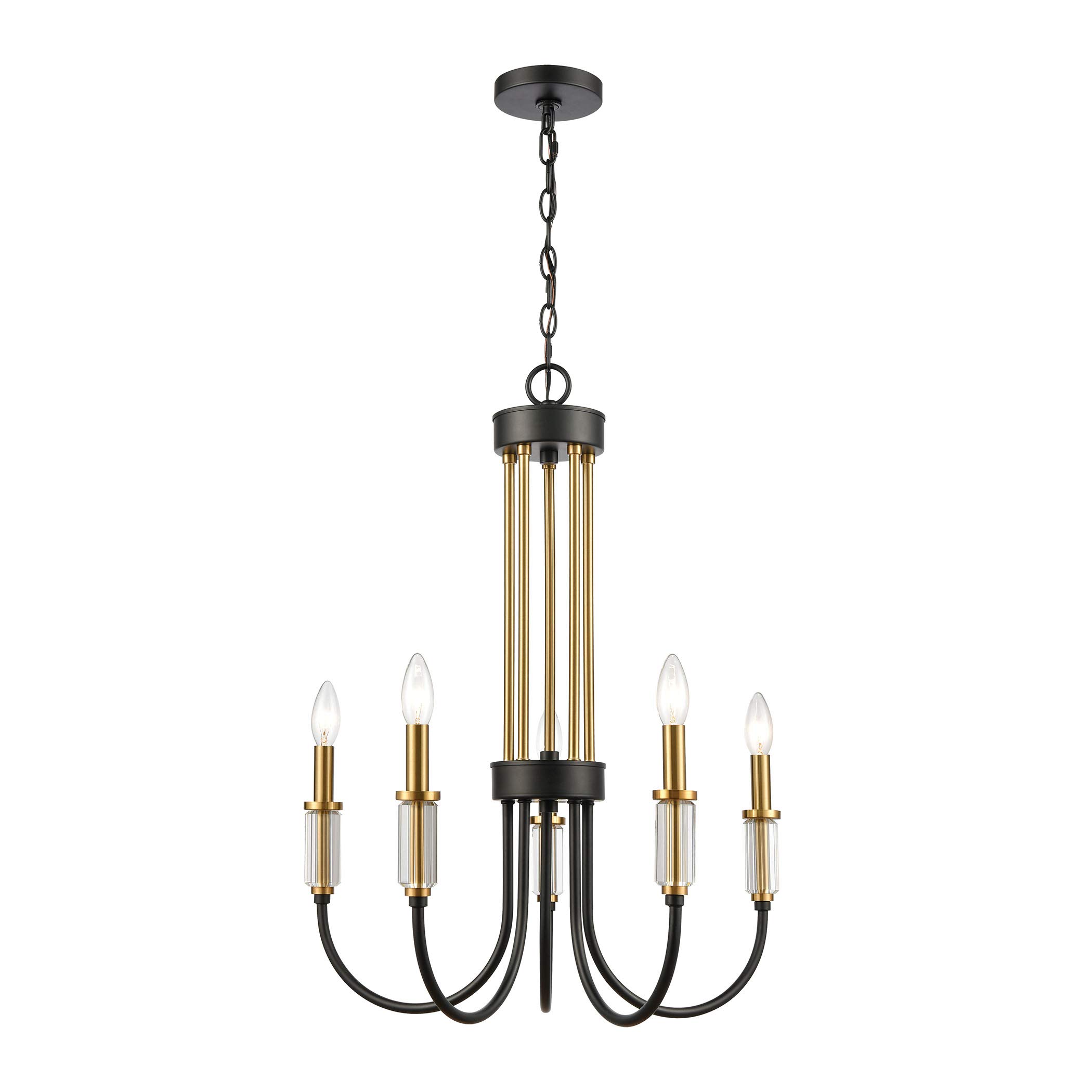 Glendon 5-Light Chandelier in Matte Black & Burnished Brass - Modern Ceiling Light Fixture for Dining Room, Bedroom, Living Room Decor
