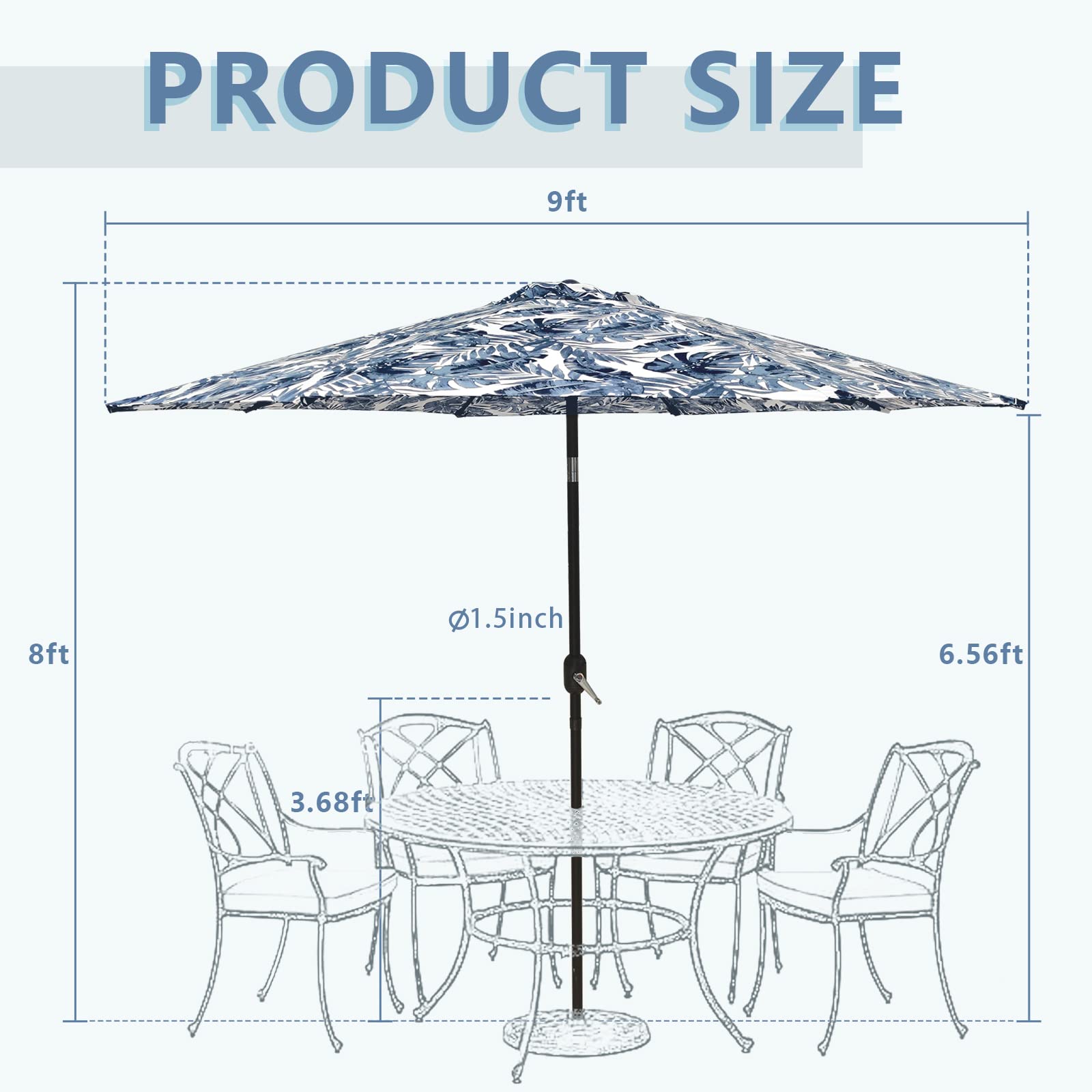 LTXIII 9' Outdoor Patio Umbrella with Push Button Tilt & Crank - Printed Market Garden Umbrella for Table, Backyard, Pool (8 Ribs) - Perfect for Outdoor Dining, Lounging & Poolside Relaxation
