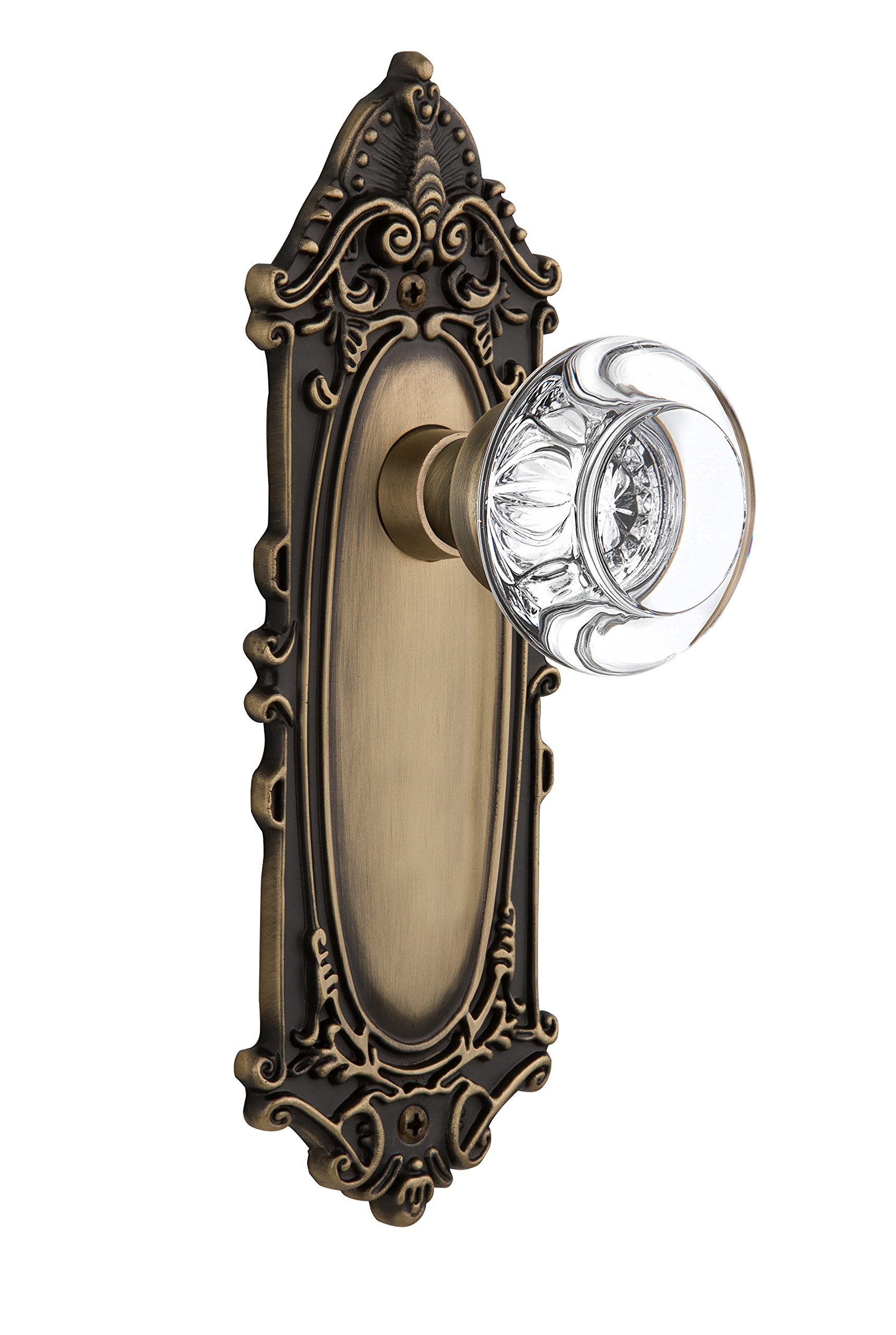 Vintage Victorian Cabinet Plate with Round Clear Crystal Glass Knob - Double Dummy Door Hardware in Antique Brass Finish | Perfect for Classic Home Decor, Kitchen Cabinets, and Furniture Restoration Projects
