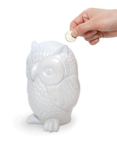 Kikkerland Owl Coin Bank - Cute Ceramic Money Saving Jar for Kids & Adults - Perfect for Home, Office, and Gift Giving