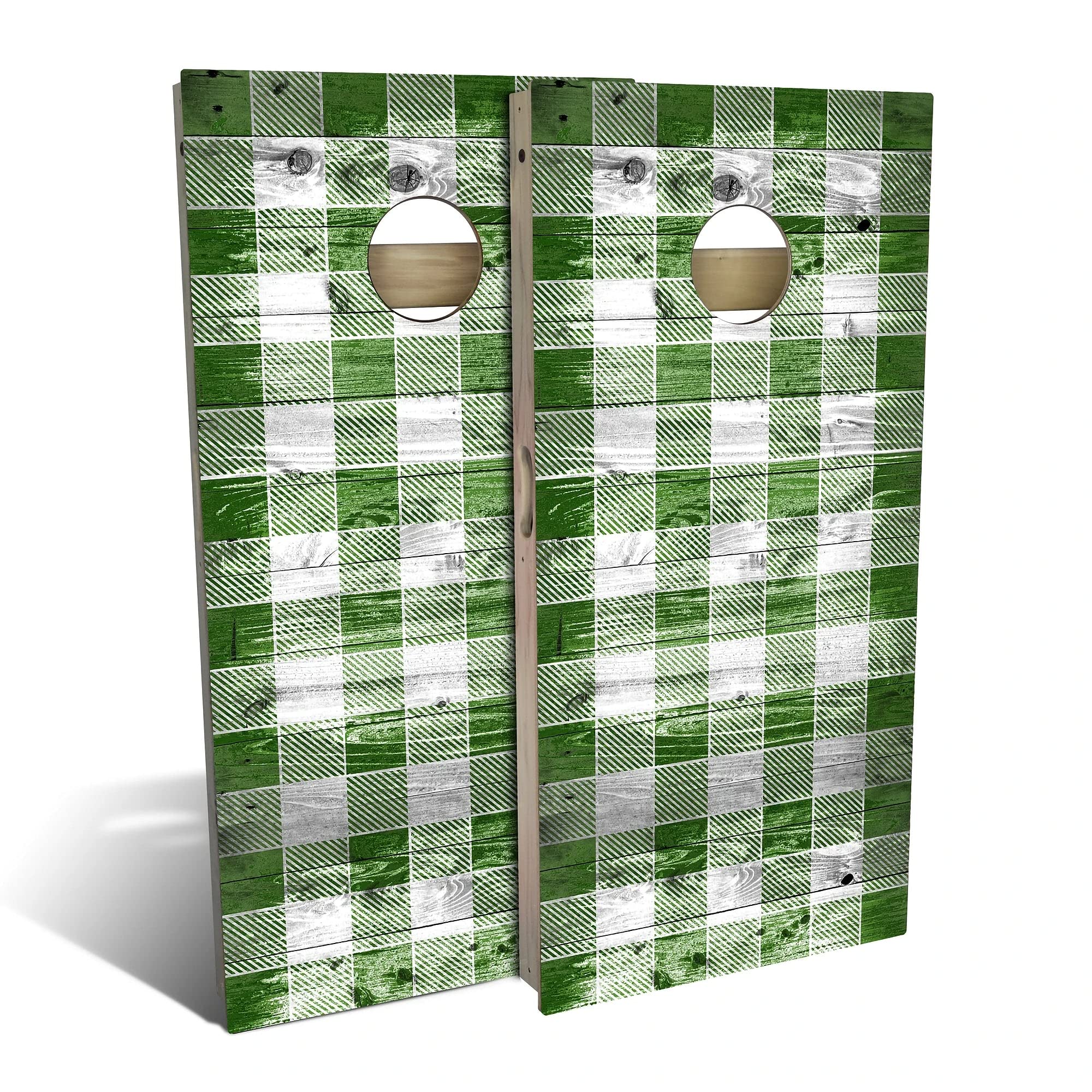 Skip's Garage Country Living Green Checkered Cornhole Board Set - Regulation Size Bean Bag Toss Game with 2 Boards & 8 Bags | Outdoor Lawn Games for Backyard, Tailgating, BBQ Parties & Camping