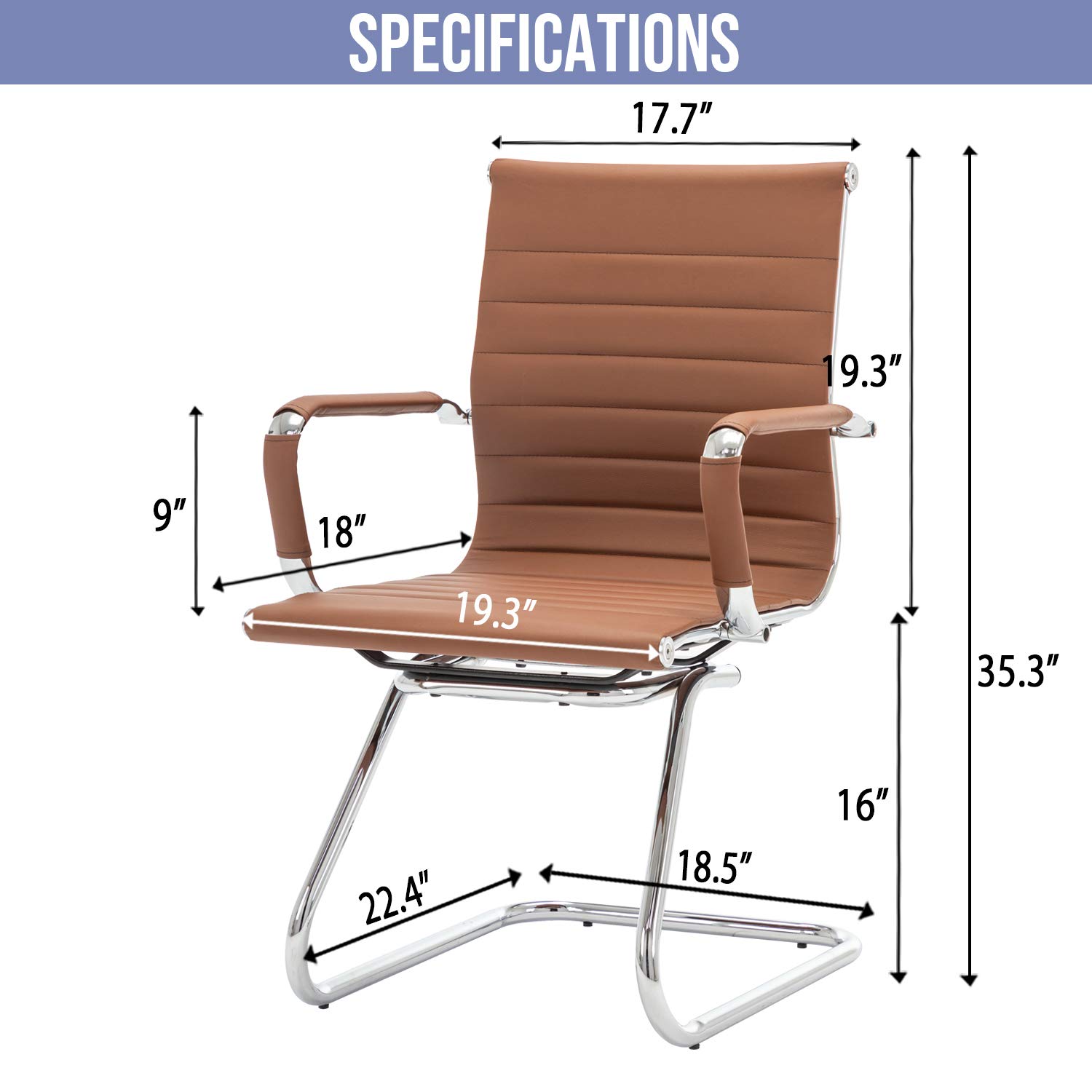 Wahson Office Guest Chairs - No Wheels Leather Reception Chairs, Mid Back Conference Chairs with Sled Base - 2 Pack for Waiting Room, Meeting, Lobby, or Restroom - Perfect for Offices, Hotels, and Business Spaces
