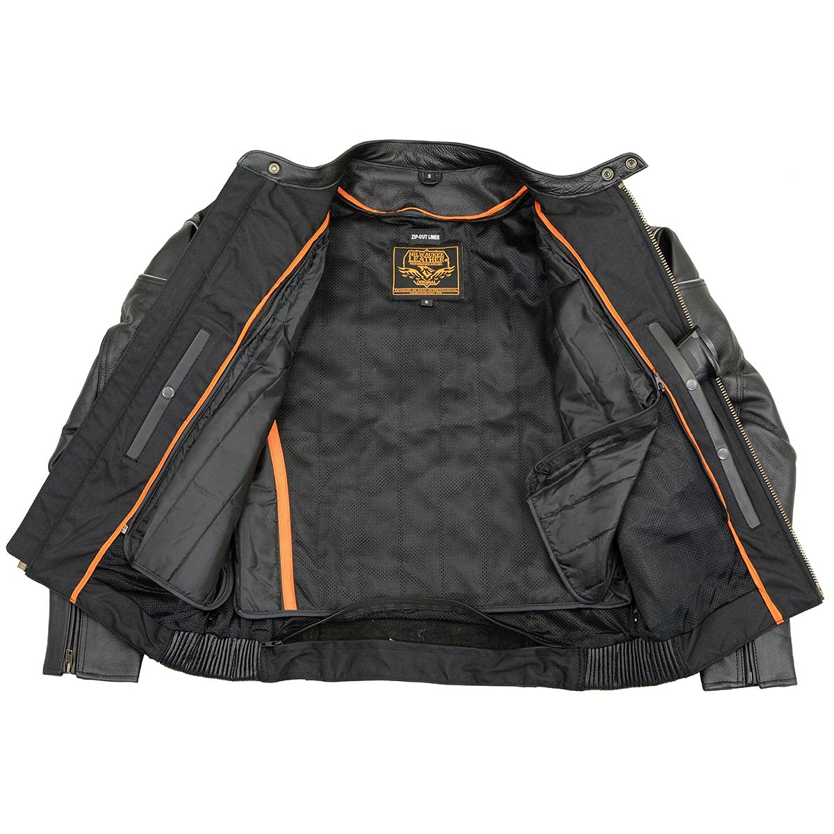 Milwaukee Leather Men's Reaper Black LKM1785 Leather Motorcycle Jacket with Side Stretch Panels & Reflective Piping - Perfect for Riding, Commuting & Outdoor Adventures