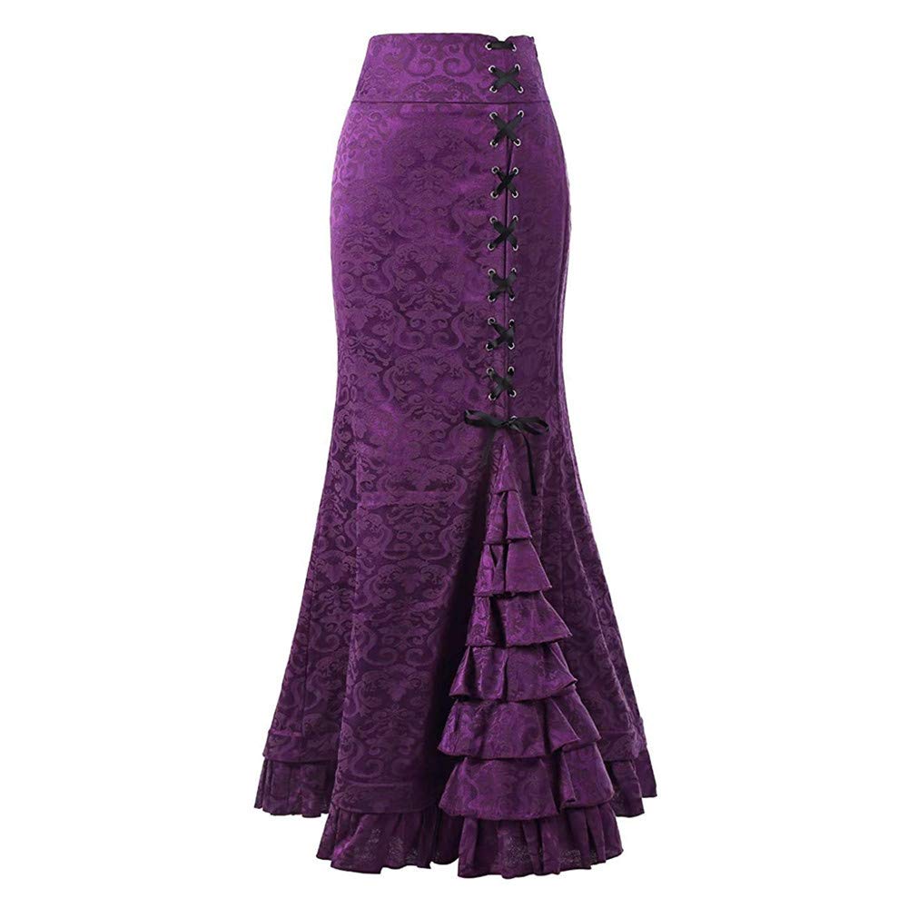Vintage Victorian Gothic Mermaid Maxi Skirt for Women - High Waist Ruffled Fishtail Pencil Long Skirt | Perfect for Cosplay, Renaissance Fairs & Gothic Weddings