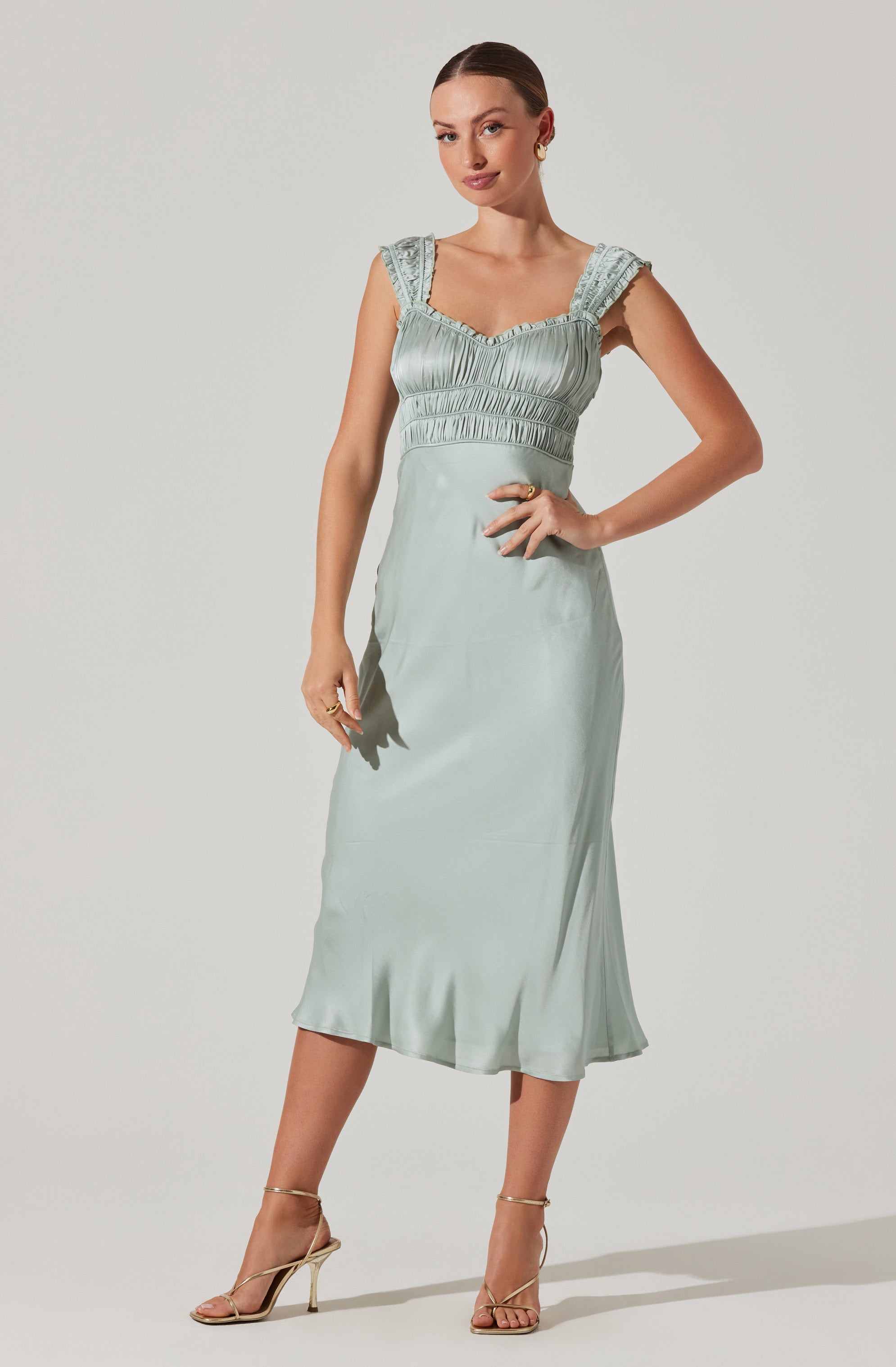 Enola Satin Smocked Midi Dress for Women - Elegant Flowy Summer Dress for Weddings, Parties & Date Nights