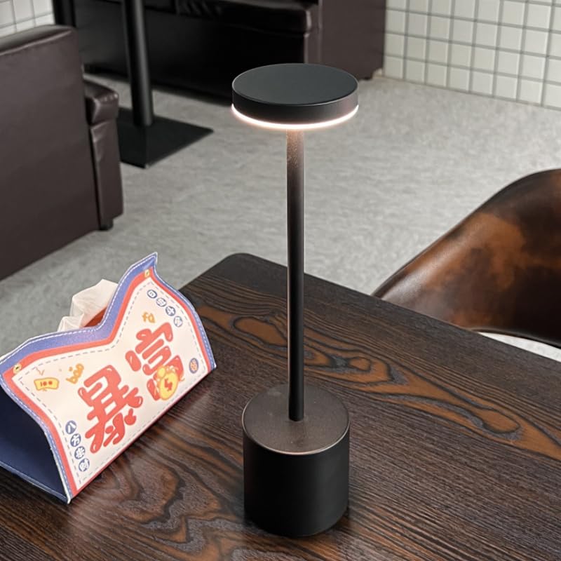 Modern Aluminum USB Rechargeable Dimmable LED Table Lamp - Portable Desk Light for Restaurant, Hotel, Bar, Dining Room, Office & Home Decor (Black) - Perfect for Ambient Lighting and Workspace Illumination