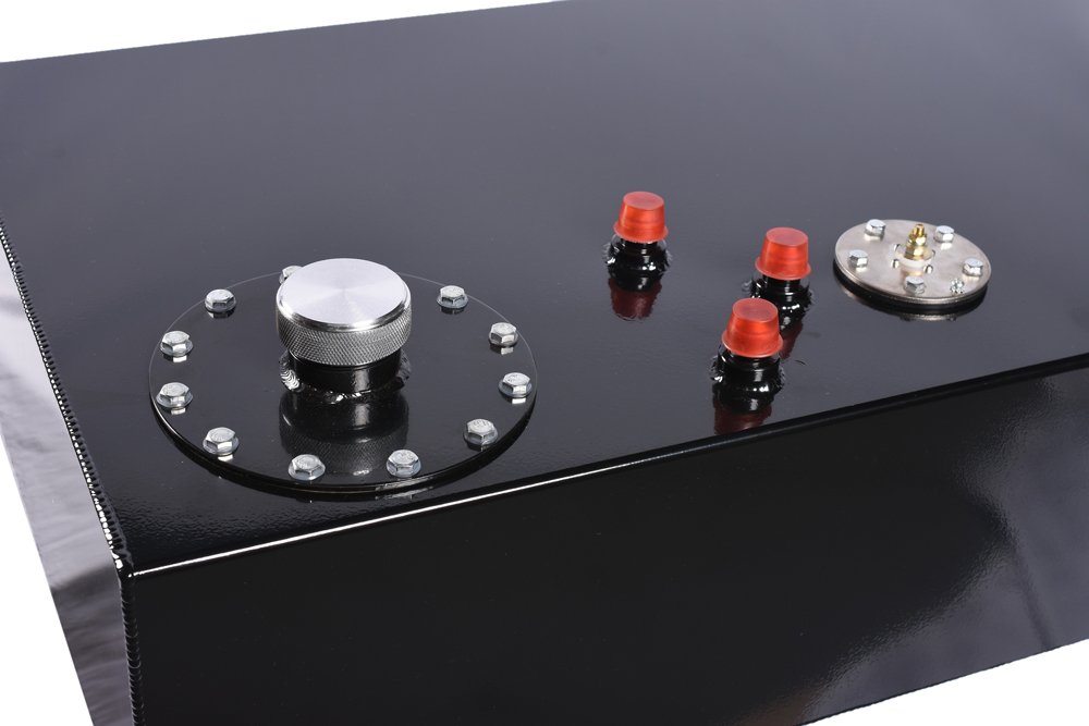 Autoforever 17 Gallon (65L) Universal Aluminum Racing Fuel Cell - Polished Top Feed Gas Tank with Level Sensor & Quick Release Cap (Black) - Perfect for Street Racing, Drifting & Performance Vehicles