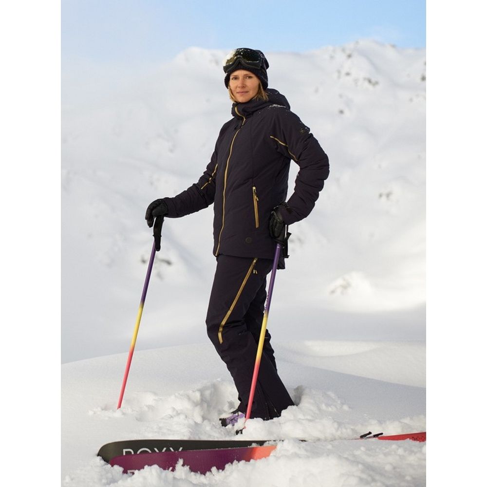 Roxy Premiere Women's Heated Ski Jacket - Waterproof Winter Coat with Battery Heater for Snowboarding & Cold Weather - True Black - Perfect for Ski Resorts, Mountain Hiking & Outdoor Adventures