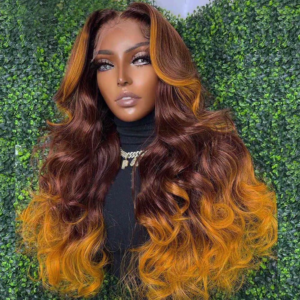 Eullair Ombre Brown Ginger Red Blue Human Hair Lace Front Wig | TikTok Viral Hair | Perfect for Cosplay, Parties & Daily Wear