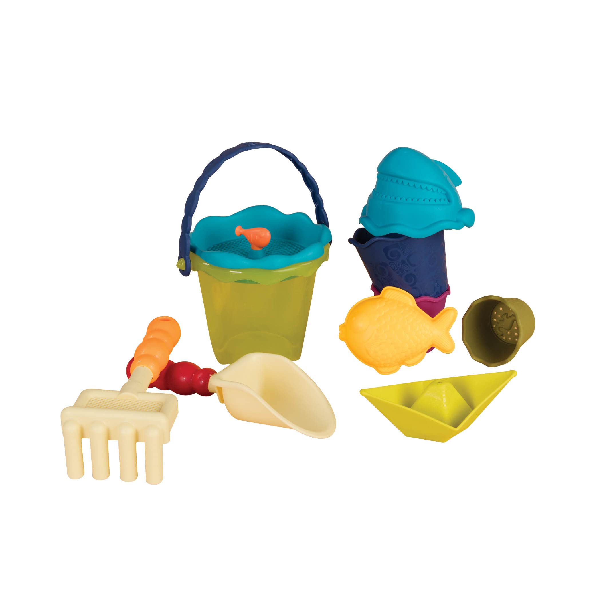 B. Toys Wavy-Wagon - 10-Piece Beach Sand Play Set for Toddlers & Kids Ages 18+ Months - Summer Outdoor Sandbox & Water Play Toys - Perfect for Beach Trips, Backyard Fun & Sensory Play (Red)