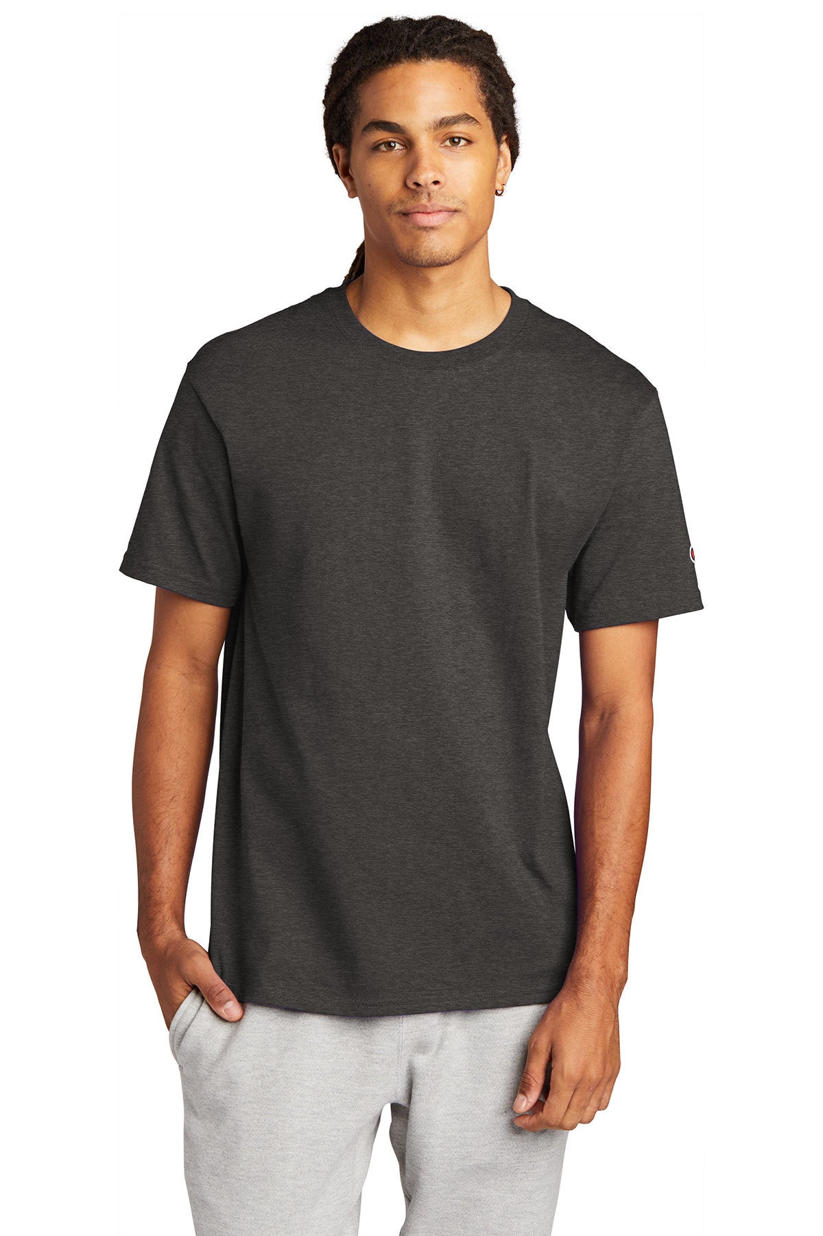 Champion Heritage Jersey Tee - Soft Cotton Crewneck T-Shirt for Men & Women - Charcoal Heather - Casual Wear & Gym Essentials