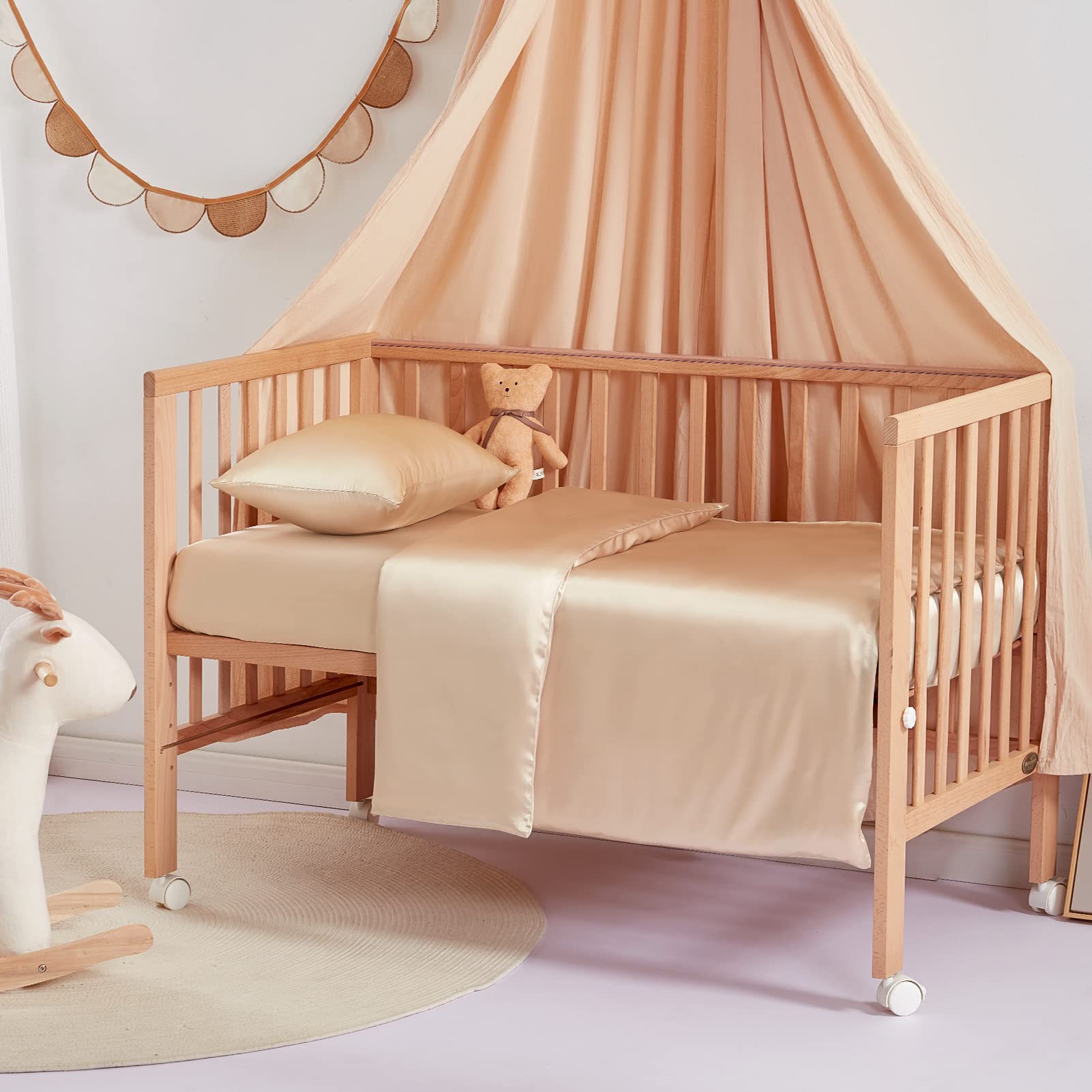 THXSILK 100% Pure Mulberry Silk Duvet Cover - Ultra Soft & Smooth Organic Crib Bedding for Baby (Champagne, 35