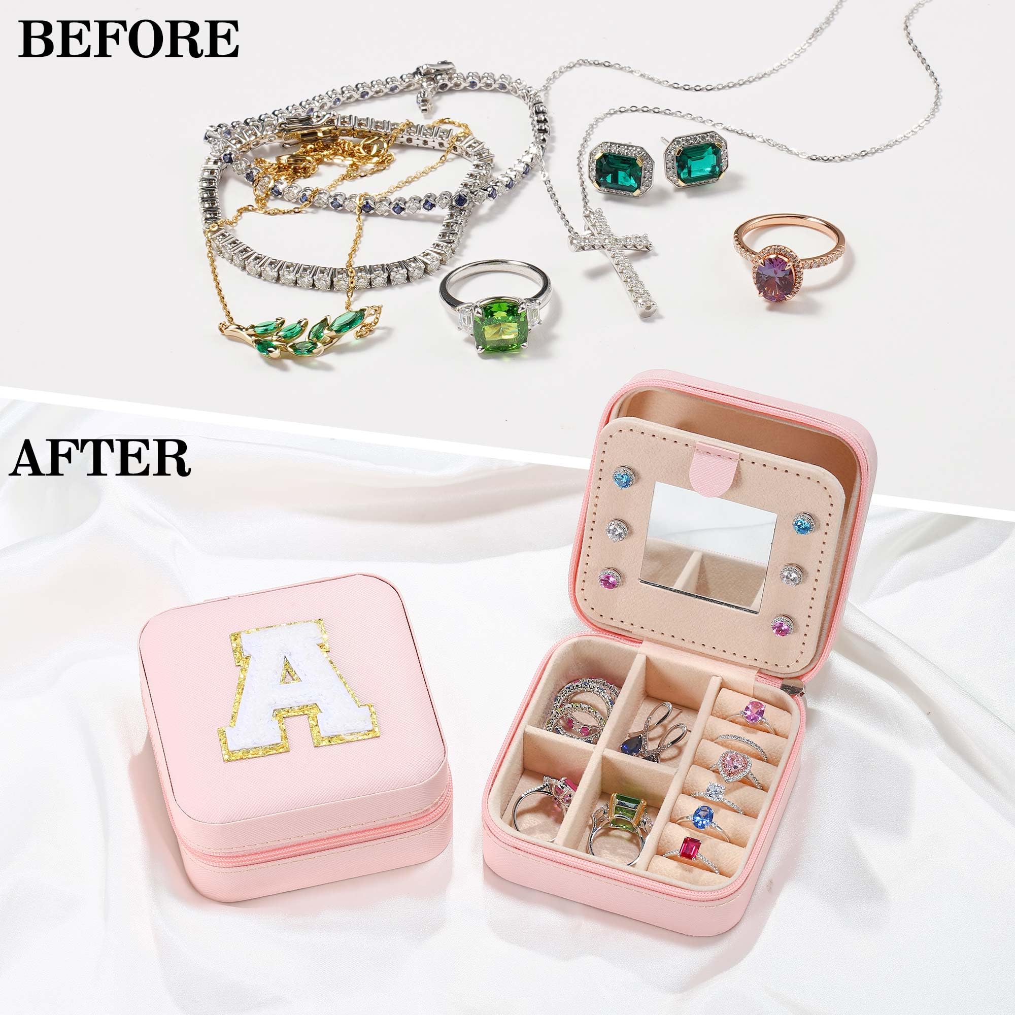 Parima Travel Jewelry Organizer for Women - Pink Letter V | Compact Jewelry Case for Necklaces, Earrings & Rings | Perfect Travel Accessories & Gifts for Women | Great for Vacations, Business Trips & Daily Use