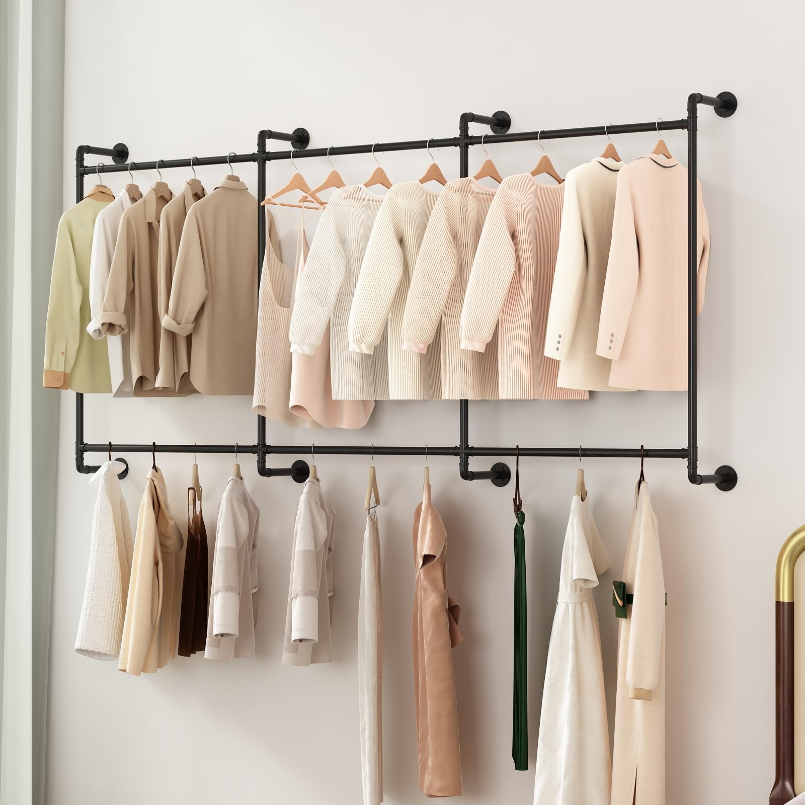 Heavy Duty Industrial Pipe Clothing Rack - Wall Mounted Closet Rod for Retail Stores, Laundry Rooms & Bedrooms | Durable Garment Organizer for Hanging Clothes, Coats & Accessories