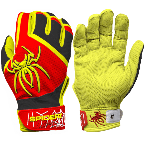 2023 Spiderz PRO Batting Gloves - Oneil Cruz Signature Series #1 Red/Yellow | Baseball Training & Game Accessories for Enhanced Grip & Performance
