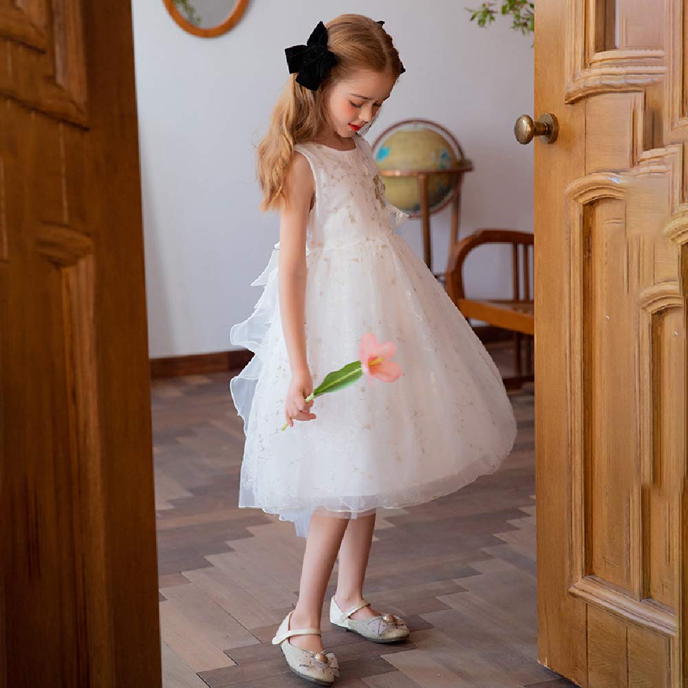 Quenny Girls' Summer Princess Dress - White Korean Style Sleeveless Baby Dress with Mesh Detail | Perfect for Birthday Parties, Photo Shoots & Special Occasions