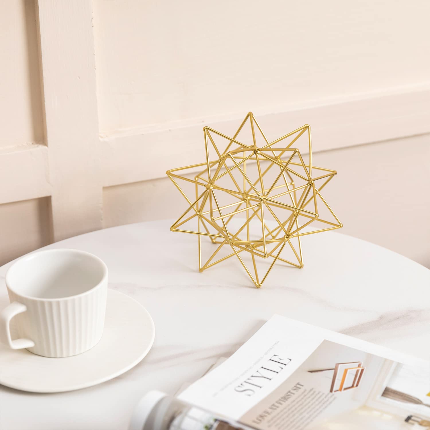 3D Gold Metal Geometric Table Top Sculpture - Abstract Home Decor for Living Room, Office & Bedroom | Modern Art Decorations for Desks, Shelves & Coffee Tables