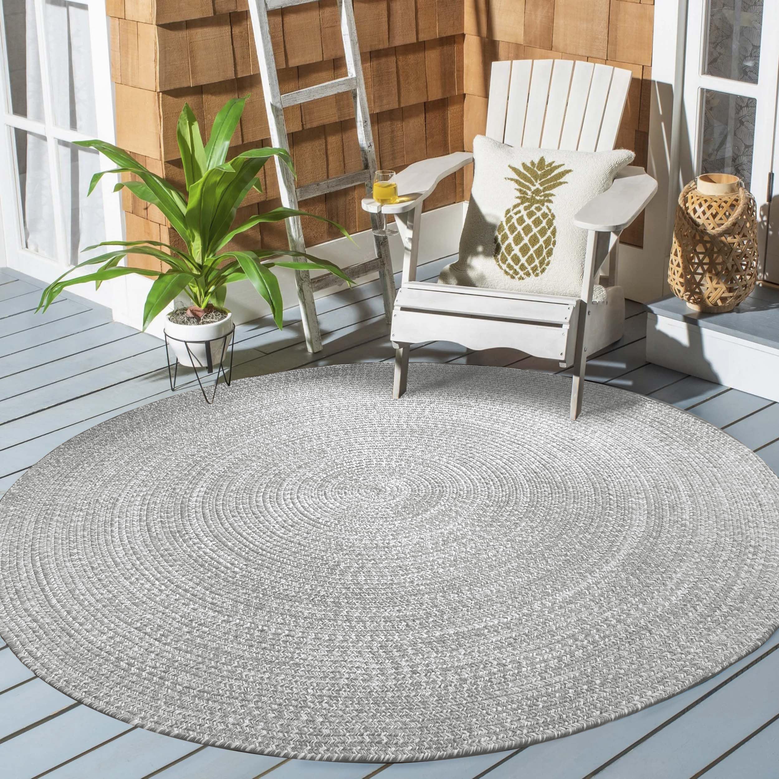 Premium Kinallen Reversible Braided Area Rug - Indoor/Outdoor Use for Living Room, Bedroom, Office - Washable Multi-Tone 6' Round Rug in Canvas White - Perfect for Home Decor & High Traffic Areas