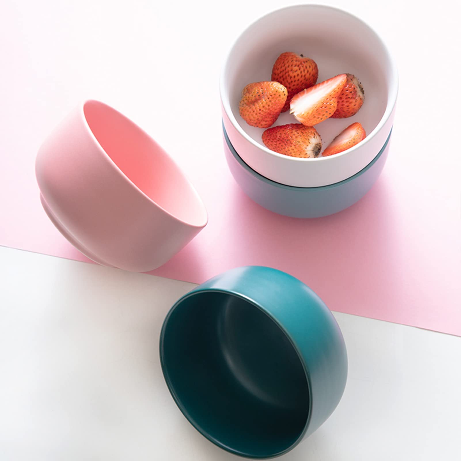 Ceramic Deep Cereal Bowls - 6-Piece Set for Soup, Fruit Salad, Dessert & Breakfast - Durable & Stylish in Pink, Blue & White - Perfect for Home, Kitchen & Restaurant Use