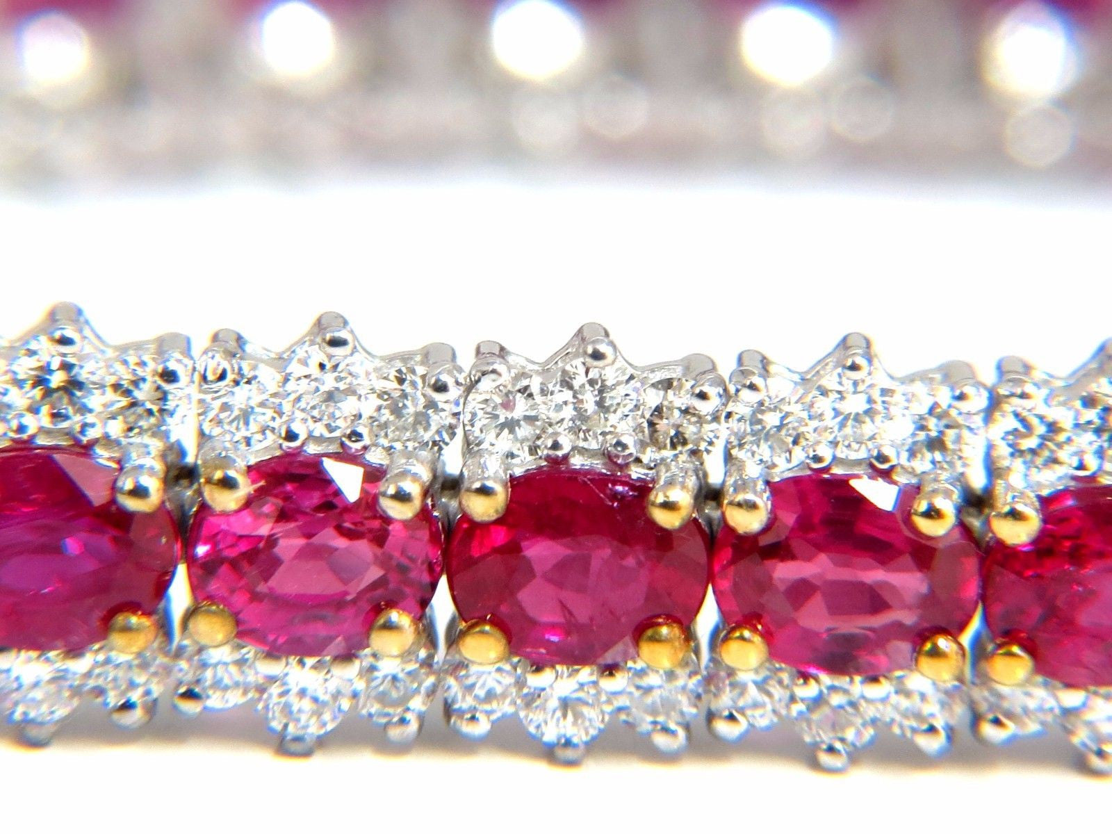 13.81ct Vivid Red Natural Ruby Tennis Bracelet in 14K Gold - Three Row Elegant Design for Women, Perfect for Weddings, Parties & Special Occasions
