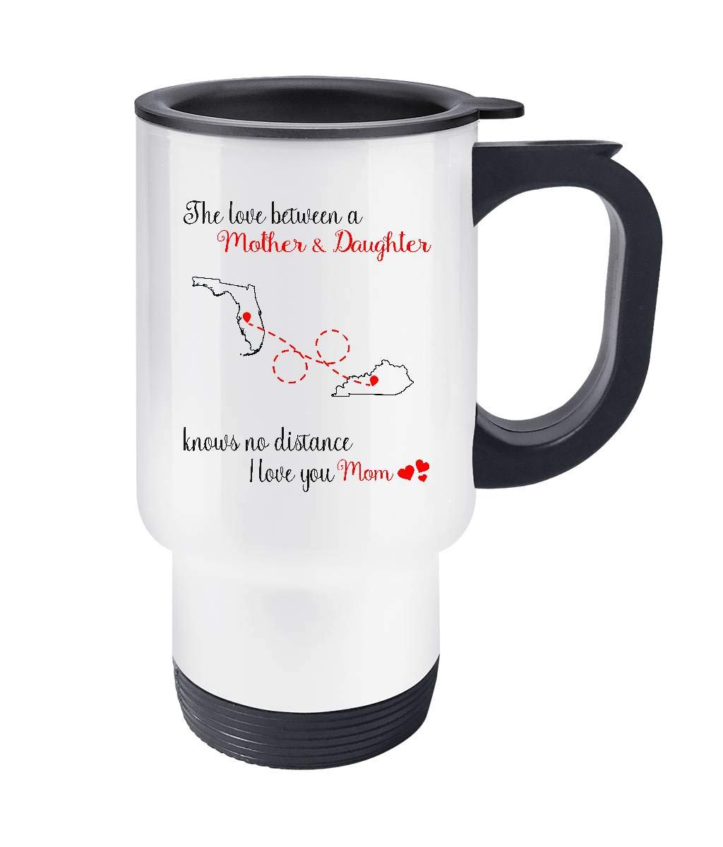 Personalized 14oz Travel Mug for Mom - Mother's Day Gift from Daughter in Florida & Kentucky - Long Distance Relationship Keepsake - Perfect for Coffee, Tea, and Commuting