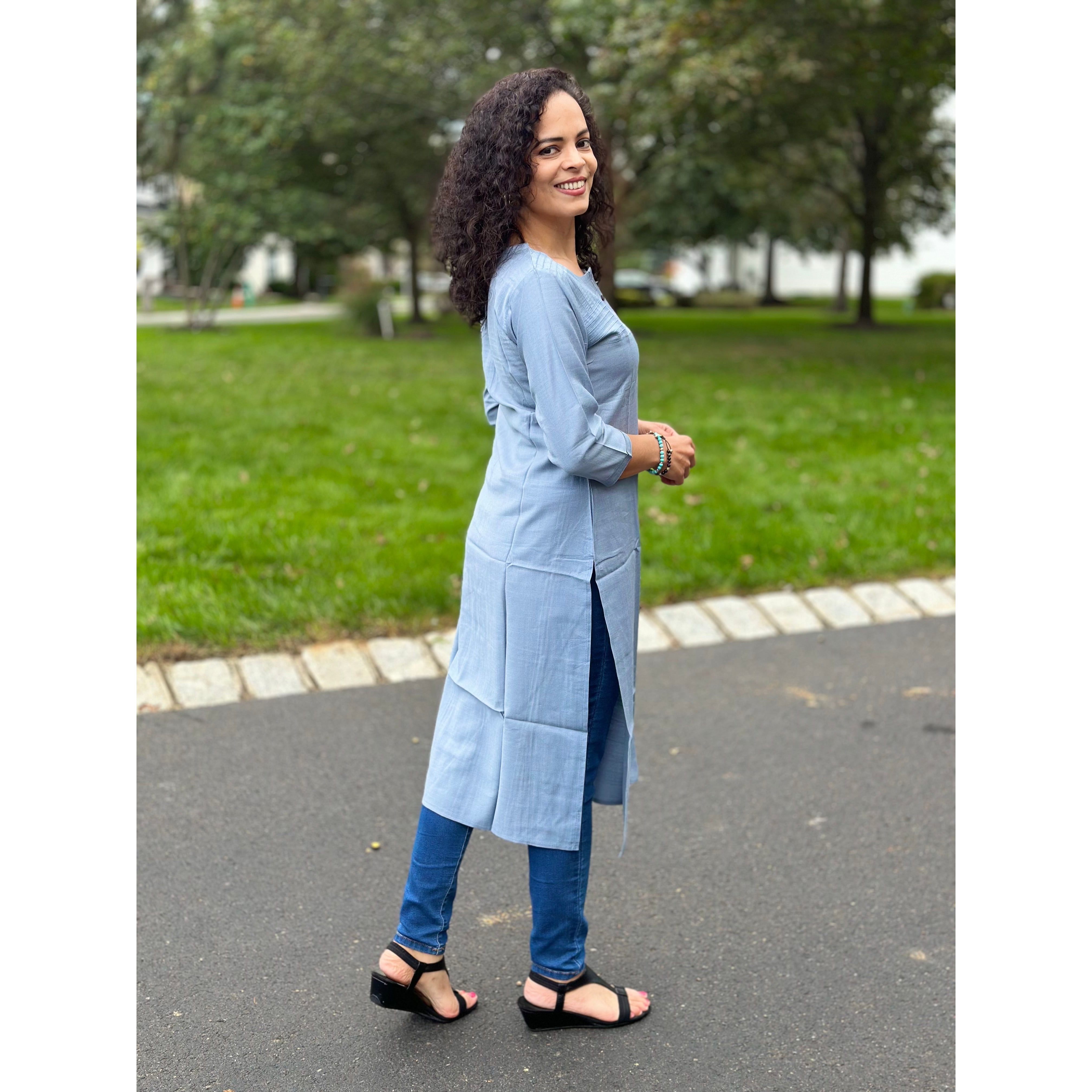 Stylish Grey Kurta for Women - Comfortable Cotton Ethnic Tunic Top for Casual Wear, Festivals & Parties