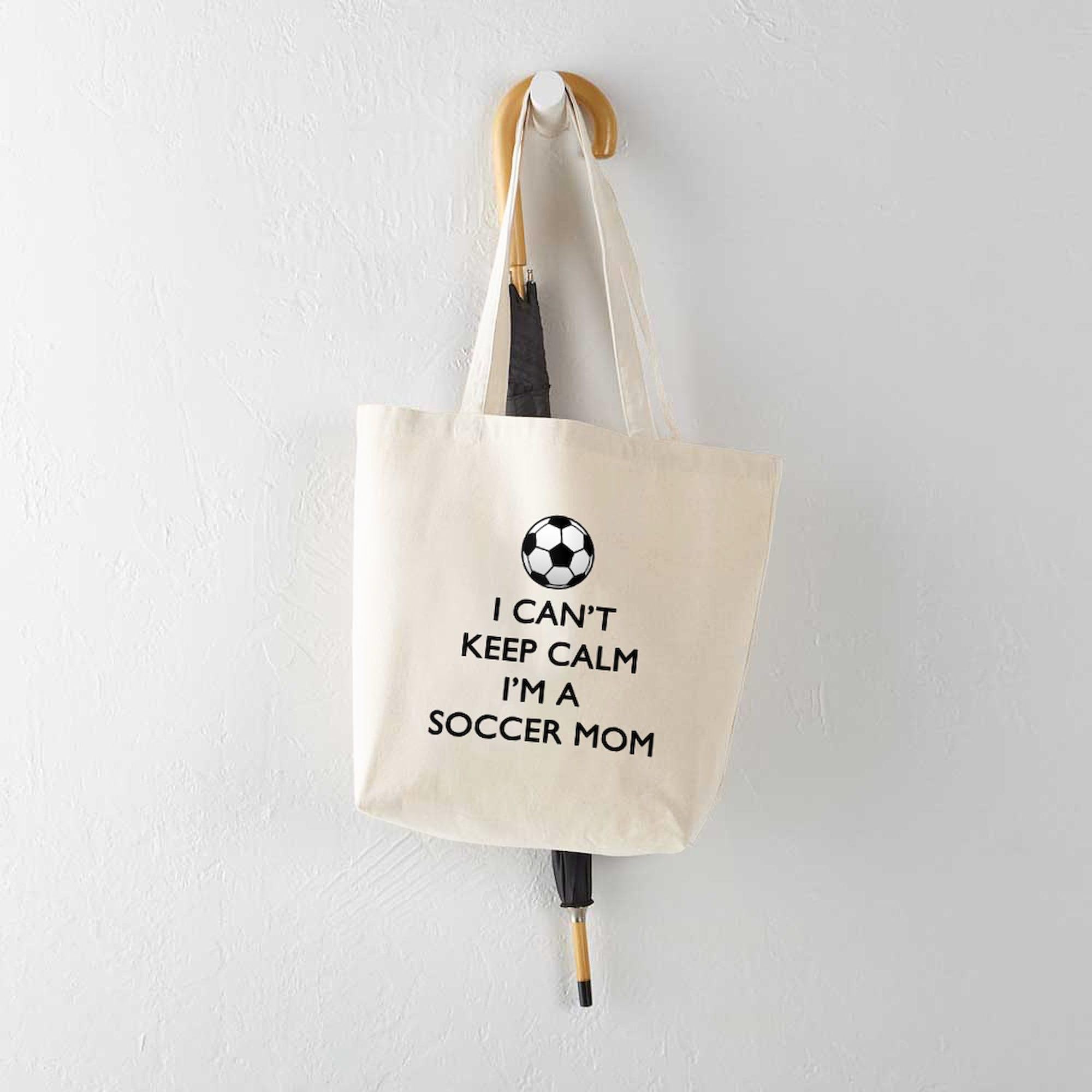 Keep Calm Soccer Mom Tote Bag - Natural Canvas Reusable Shopping Bag for Women | Perfect for Groceries, Beach Trips & Soccer Games