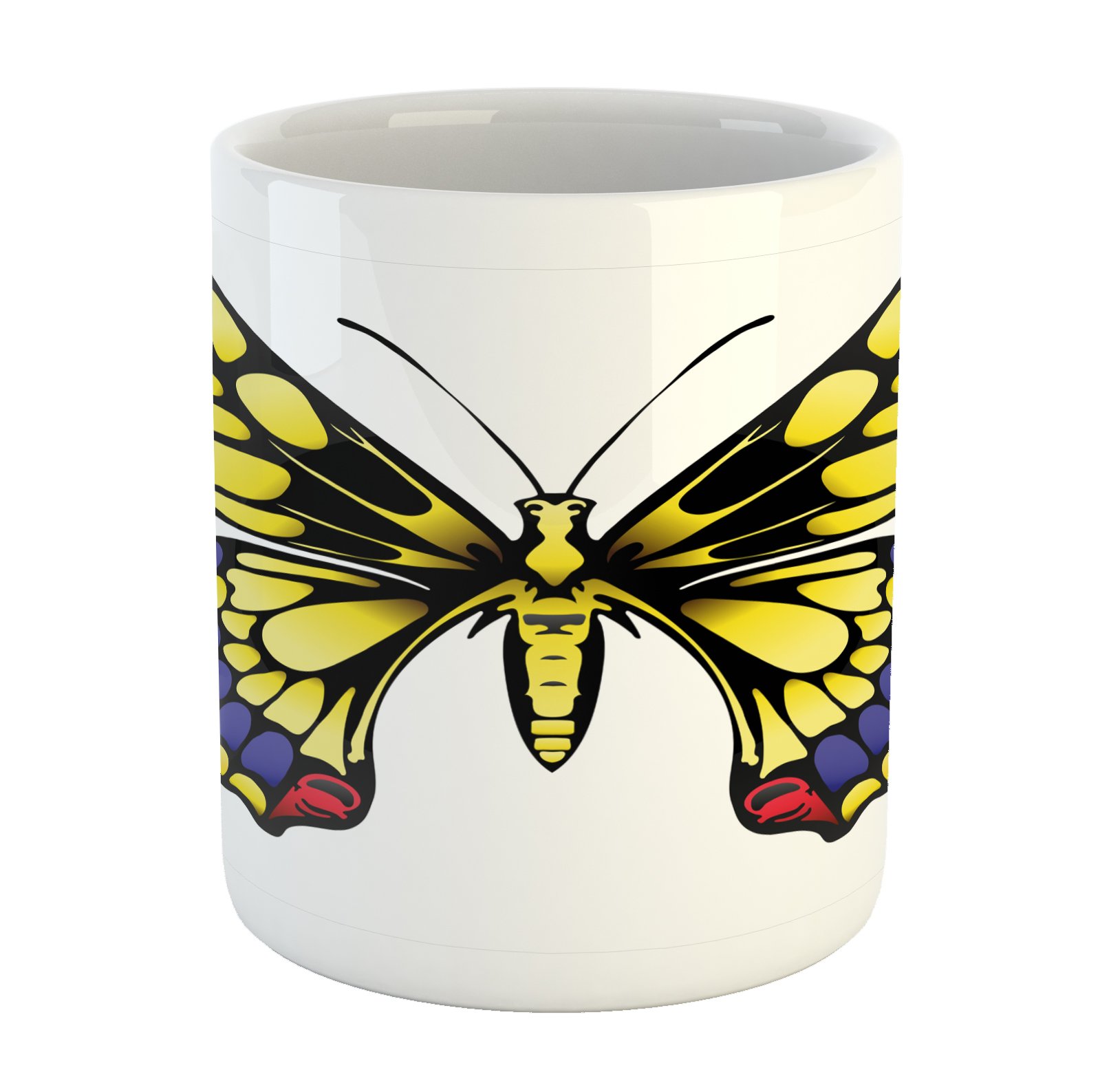 Ambesonne Butterfly Mug - Yellow Black Purple Ceramic Cup for Coffee & Tea - Home & Office Use