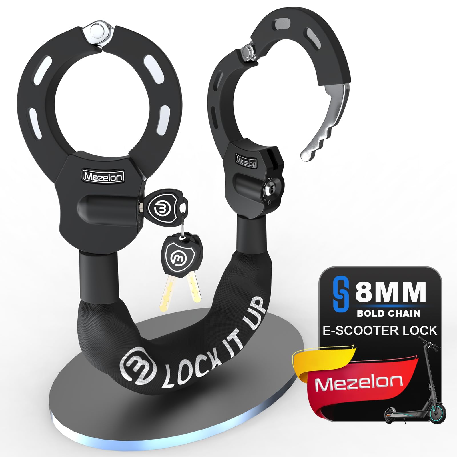 Heavy Duty 8mm Chain Bike Lock - Anti-Theft Electric Scooter & E-Bike Lock with 3 Keys | Secure Parking for Commuting, Campus & Urban Riding