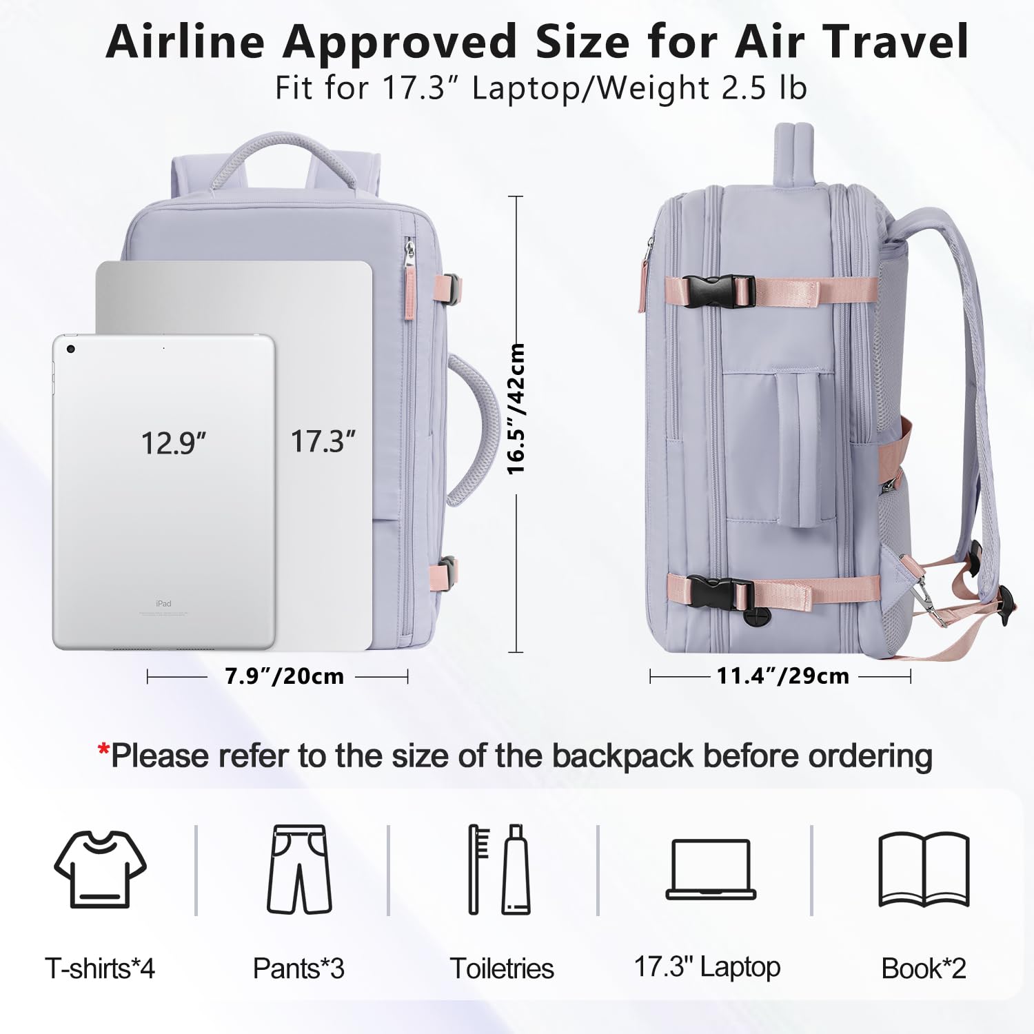 Snoffic Waterproof Travel Backpack for Men & Women - Carry On Personal Item Size, College Backpack with Laptop Compartment (Fits 17.3
