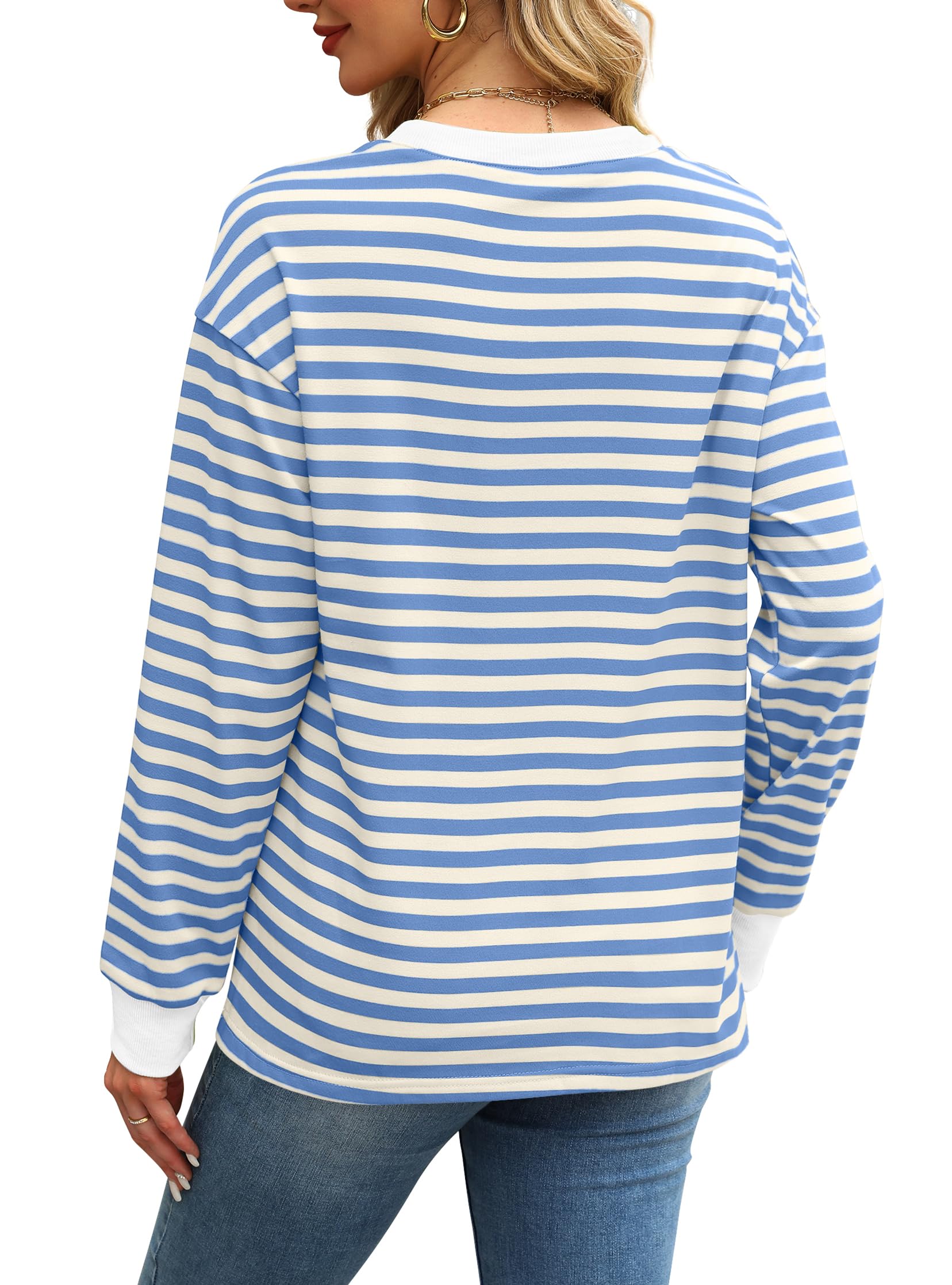 WIHOLL Women's Long Sleeve Striped Tunic Top - Crewneck Casual Blouse for Work, Office & Everyday Wear | Comfortable Stretch Shirt for Fall & Winter Outfits
