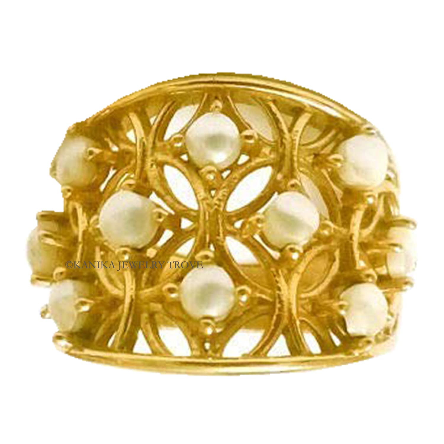 925 Sterling Silver Freshwater Pearl Dome Statement Ring - Prong Set Yellow Gold Overlay Elegant Jewelry for Women | Perfect for Weddings, Parties & Special Occasions