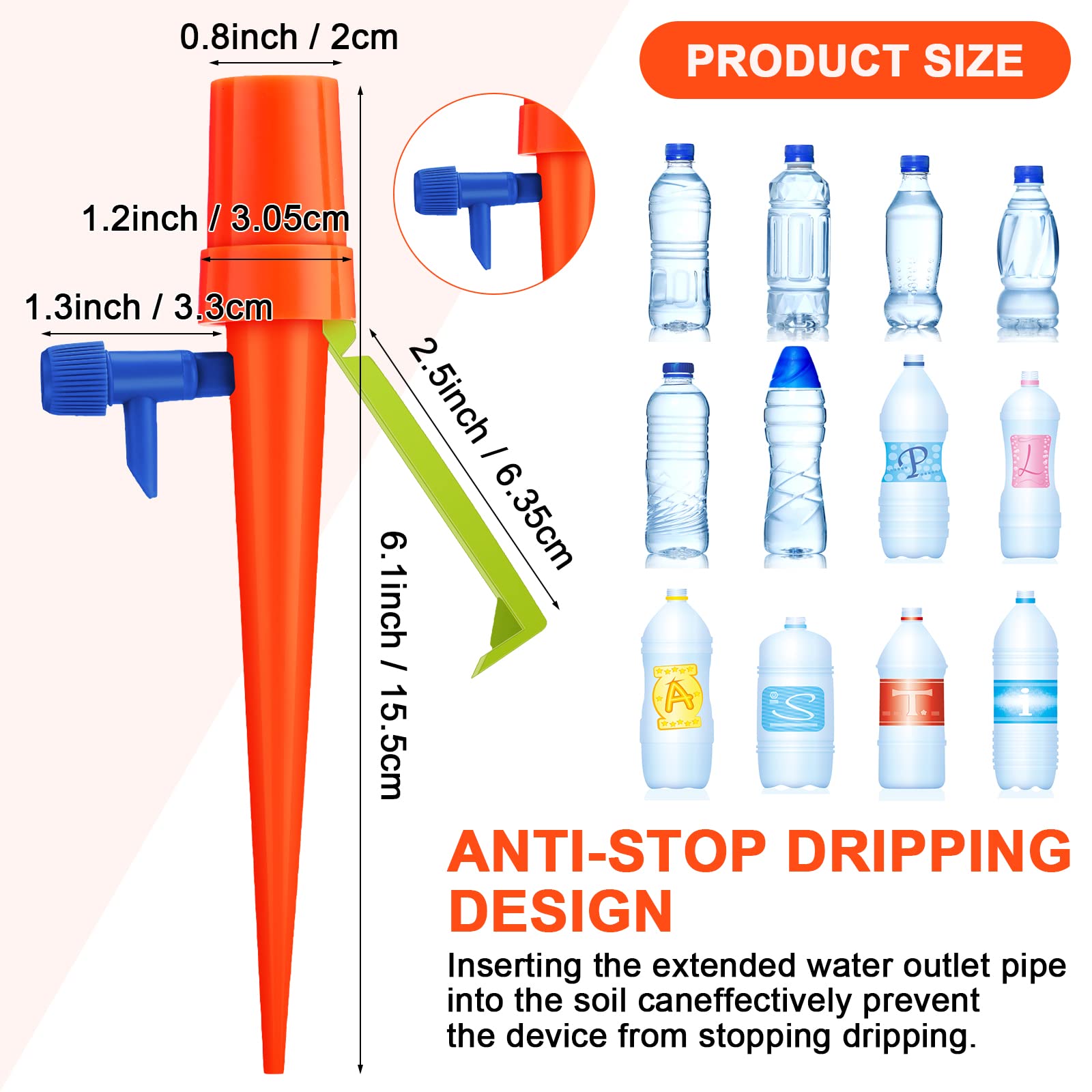 24 Pack Self-Watering Plant Spikes - Automatic Drip Irrigation System with Slow Release Valve for Outdoor Plants | Perfect for Vacation Care, Garden Pots, Hanging Baskets & Indoor Houseplants